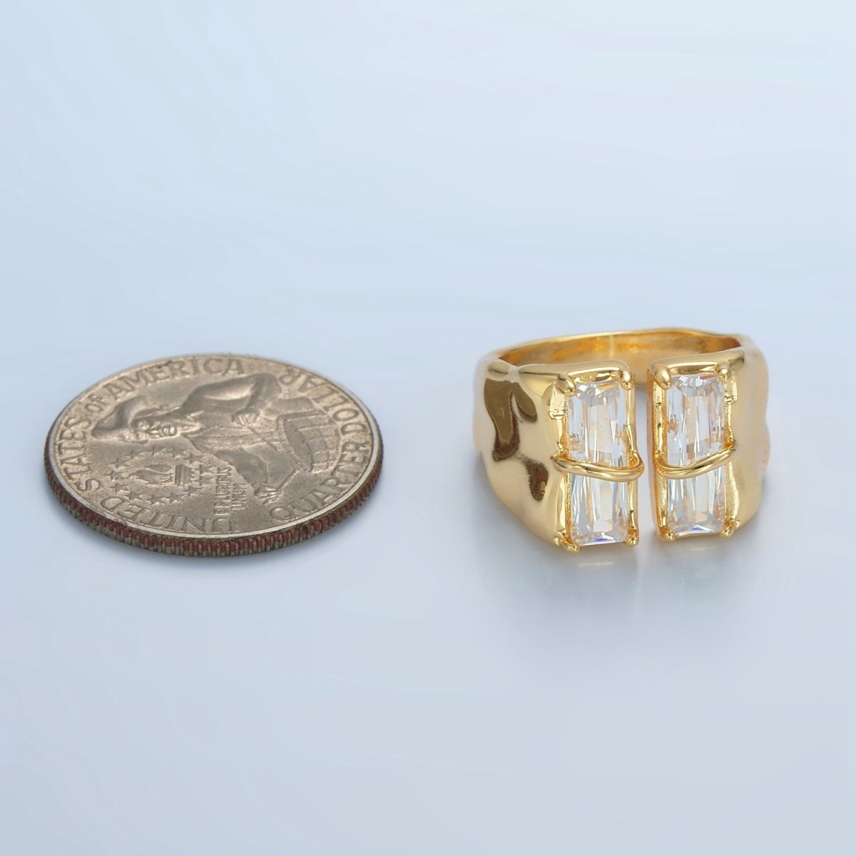 24K Gold Filled Double Baguette CZ Signet Wrap Ring | U330