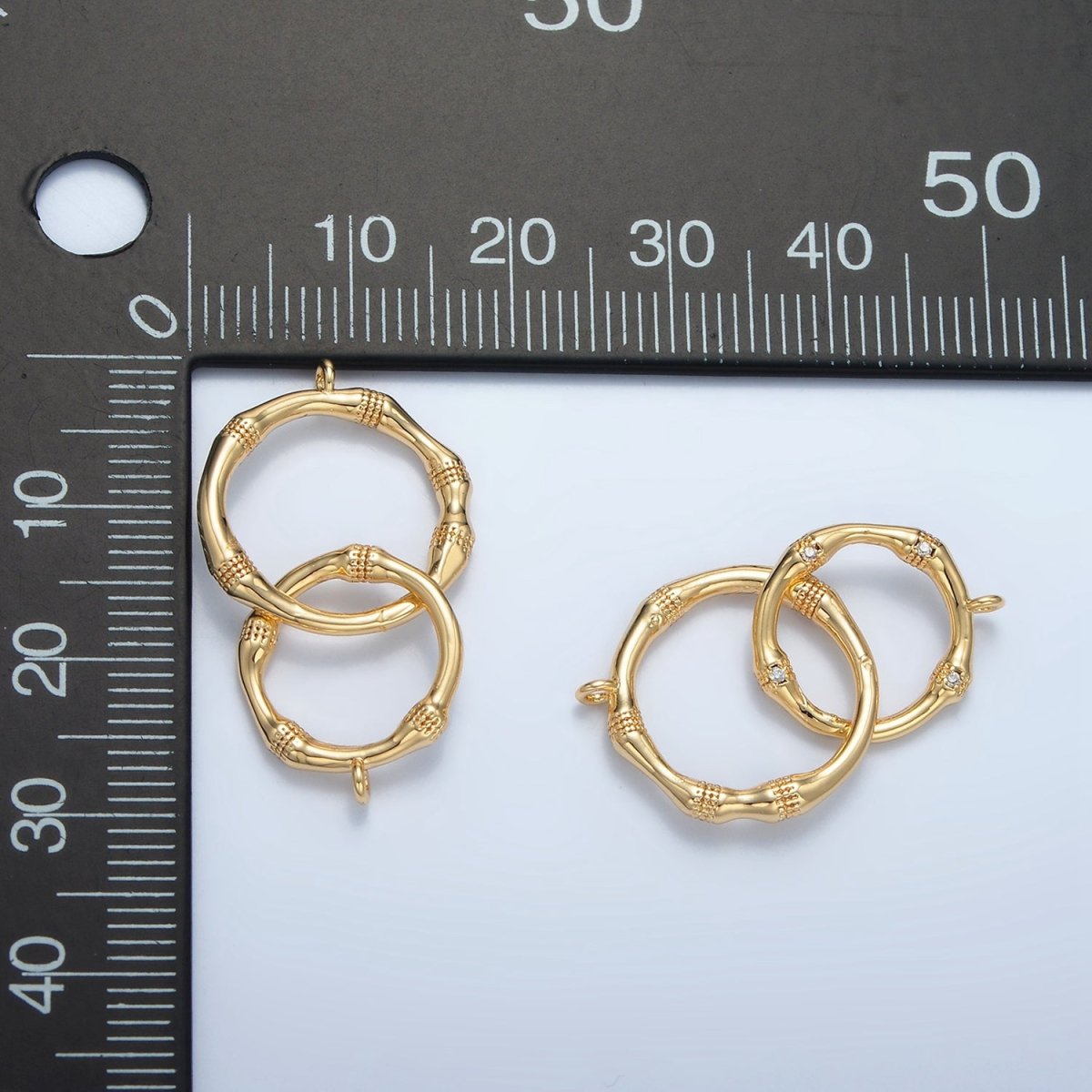 24K Gold Filled Double Bamboo Dotted Round Connector | F105