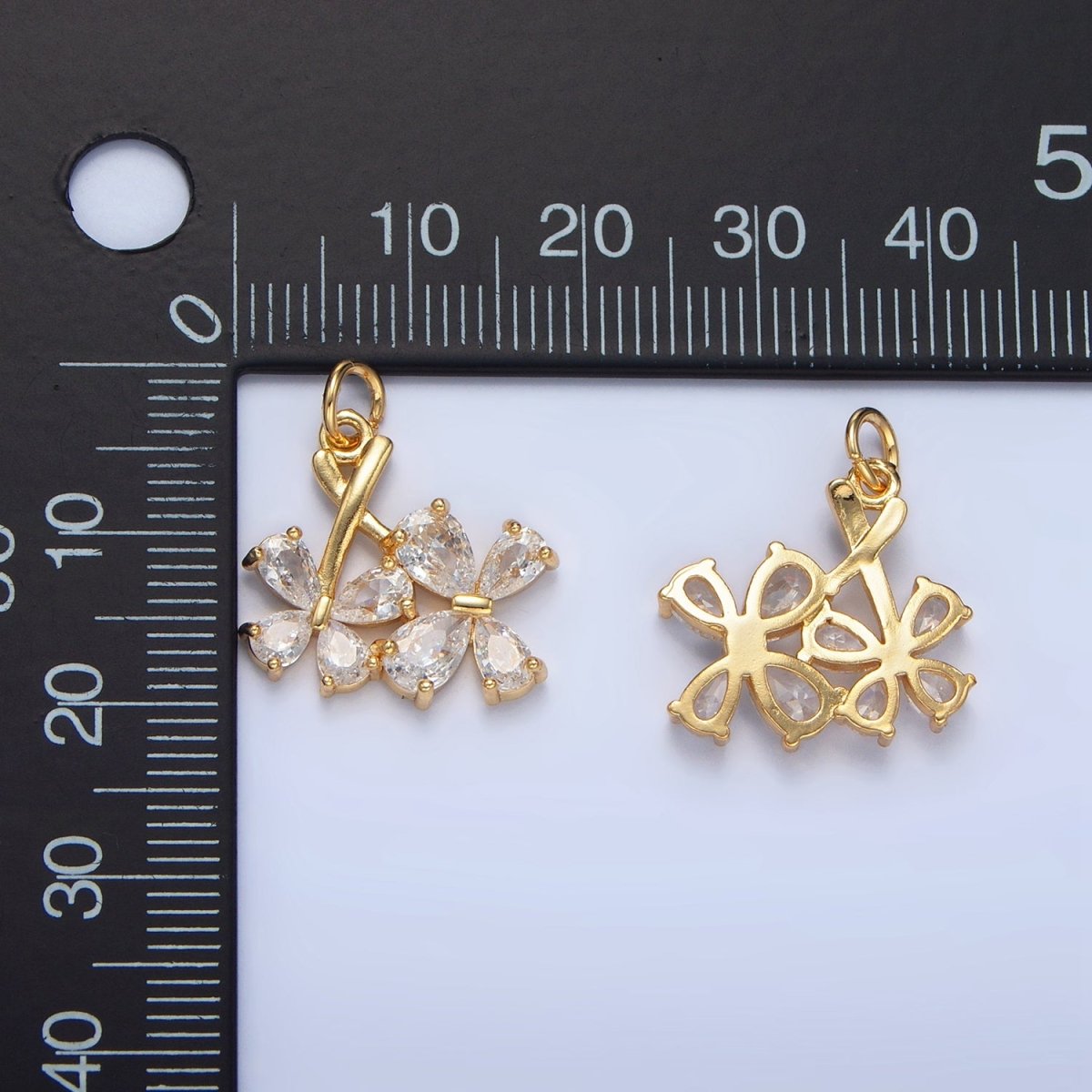 24K Gold Filled Double Clear CZ Butterfly Flower Charm | X712