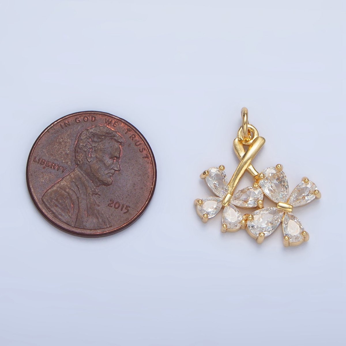 24K Gold Filled Double Clear CZ Butterfly Flower Charm | X712