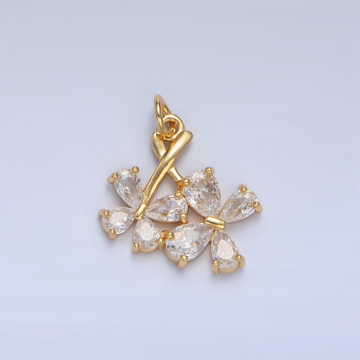 24K Gold Filled Double Clear CZ Butterfly Flower Charm | X712