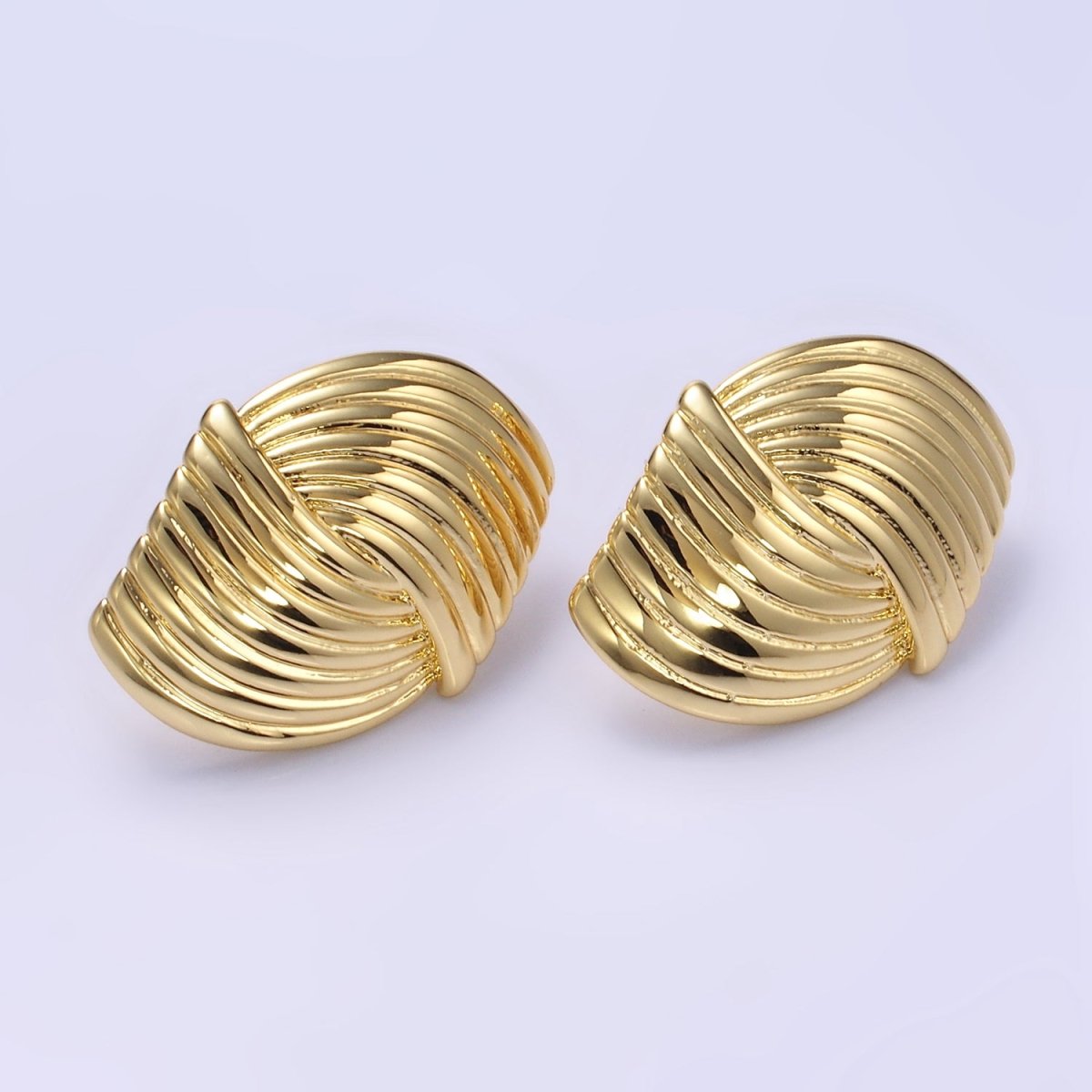 24K Gold Filled Double Curved Puffed Lined Geometric Stud Earrings in Gold & Silver | T314 T315