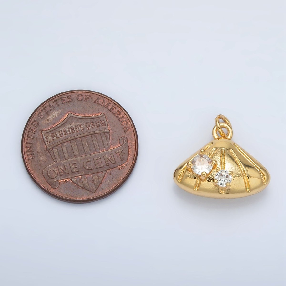 24K Gold Filled Double CZ Clam Sea Shell Mini Charm | AC149