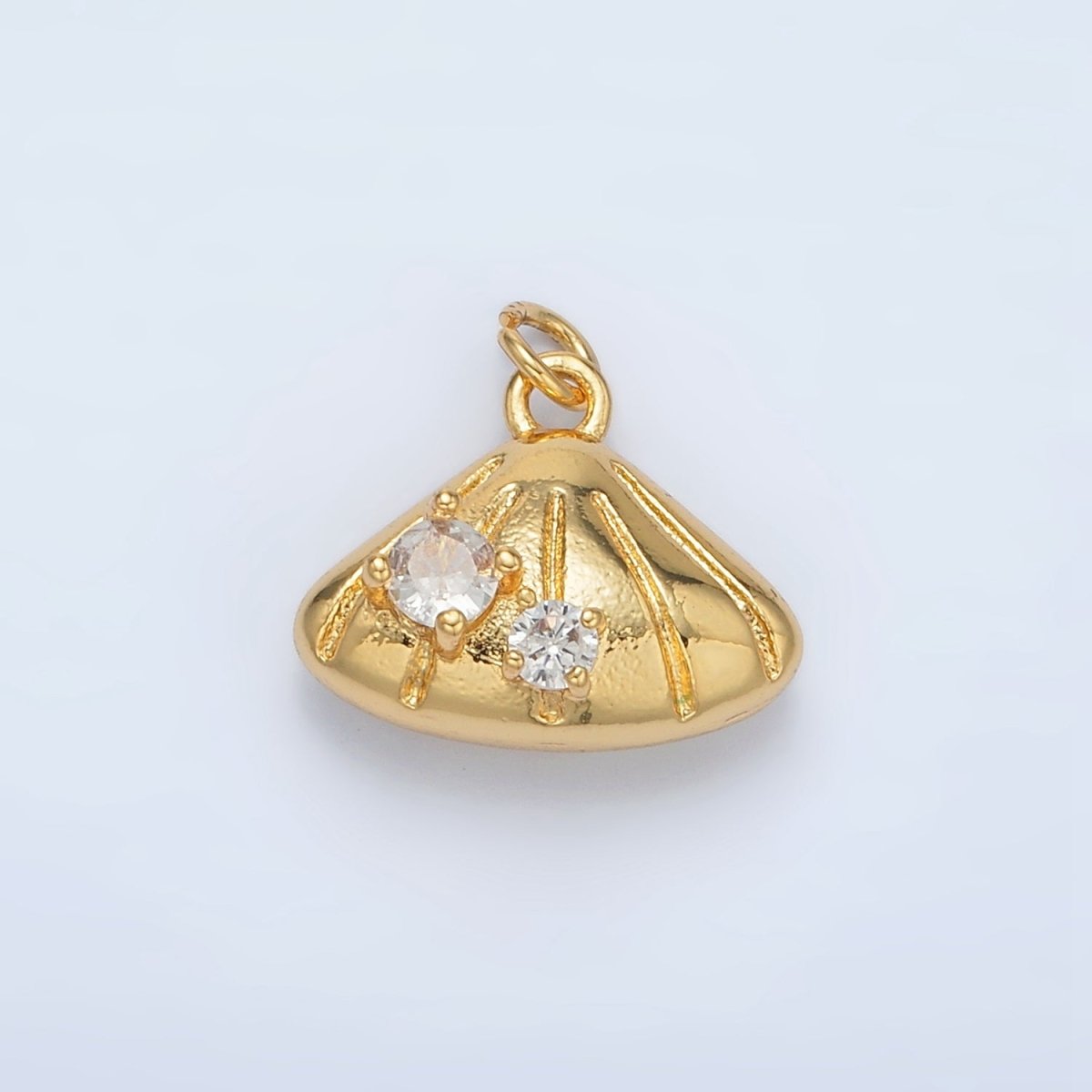 24K Gold Filled Double CZ Clam Sea Shell Mini Charm | AC149