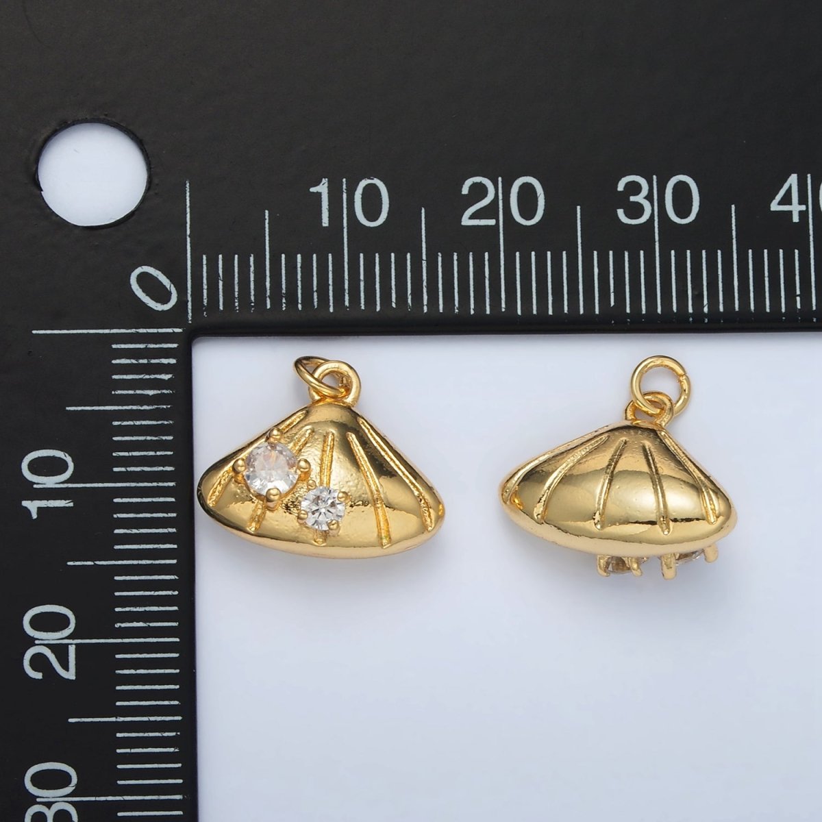 24K Gold Filled Double CZ Clam Sea Shell Mini Charm | AC149