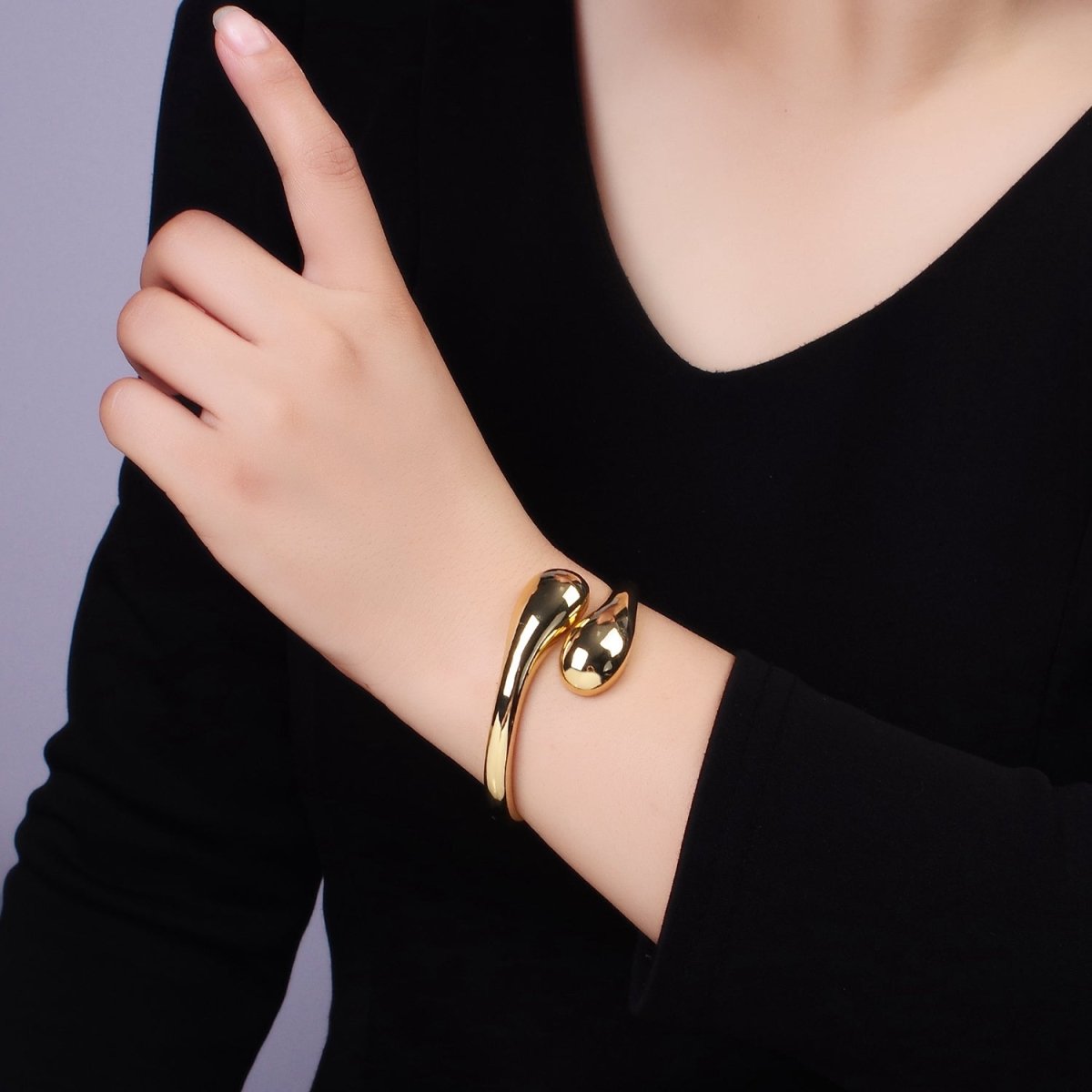 24K Gold Filled Double Drop Minimalist Cuff Bangle Bracelet | WA-2519