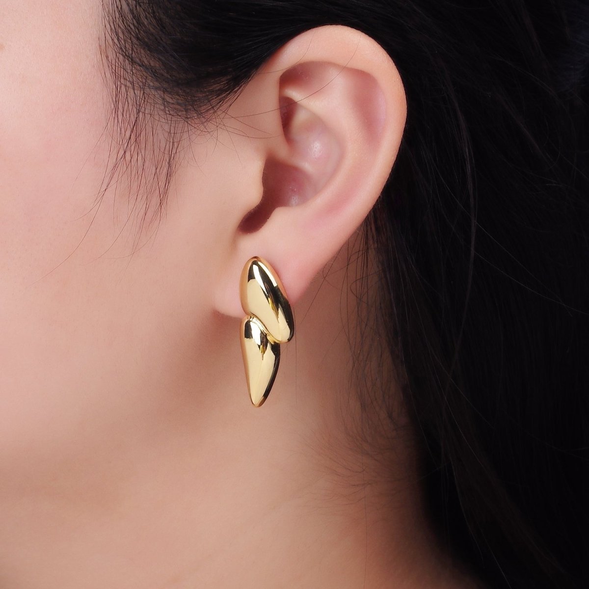 24K Gold Filled Double Geometric Molten Stud Earrings | P114