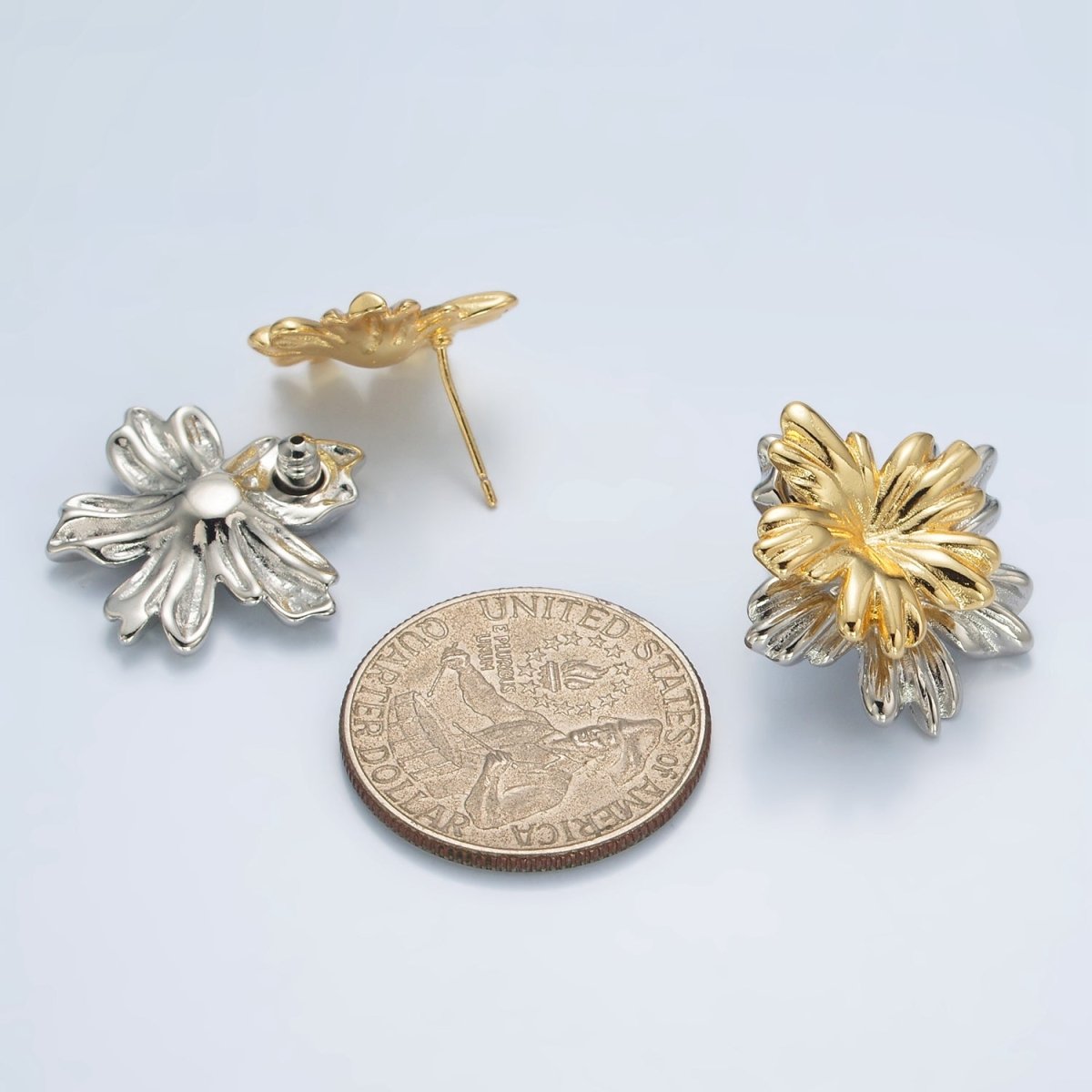 24K Gold Filled Double Metal Flower Pop Stud Earring | V-090