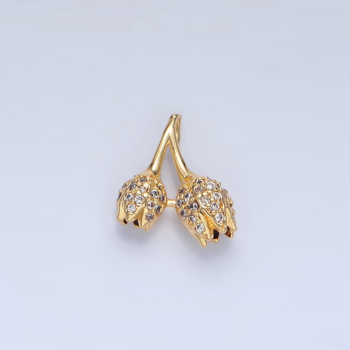 24K Gold Filled Double Micro Paved CZ Rose Flower Multidimensional Charm | AA122
