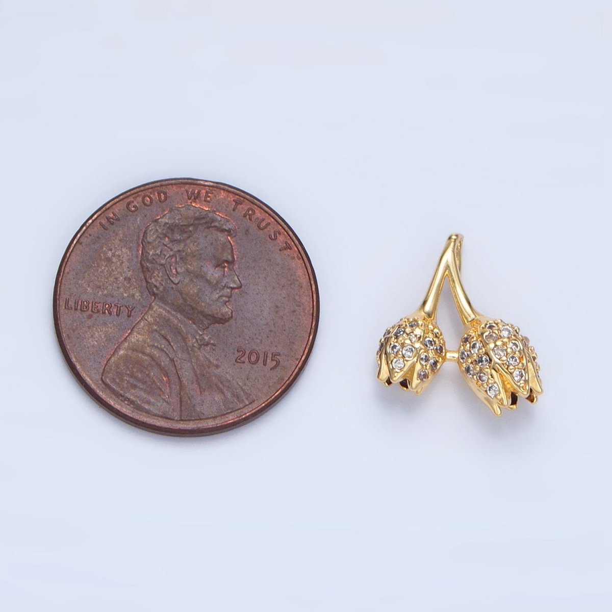 24K Gold Filled Double Micro Paved CZ Rose Flower Multidimensional Charm | AA122