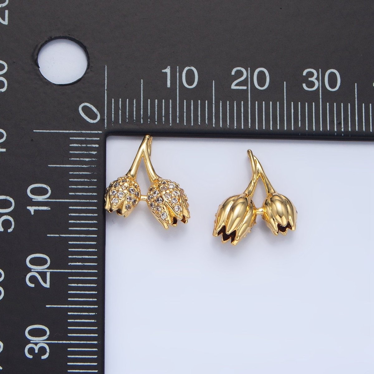 24K Gold Filled Double Micro Paved CZ Rose Flower Multidimensional Charm | AA122
