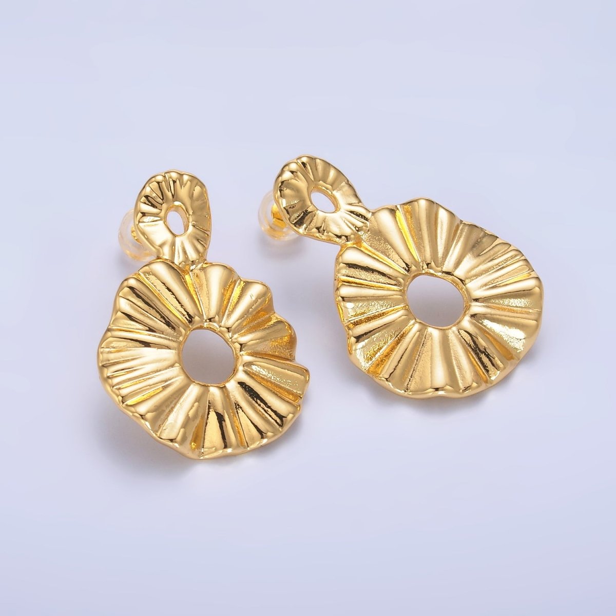 24K Gold Filled Double Open Round Sunburst Drop Stud Earrings | AB1029
