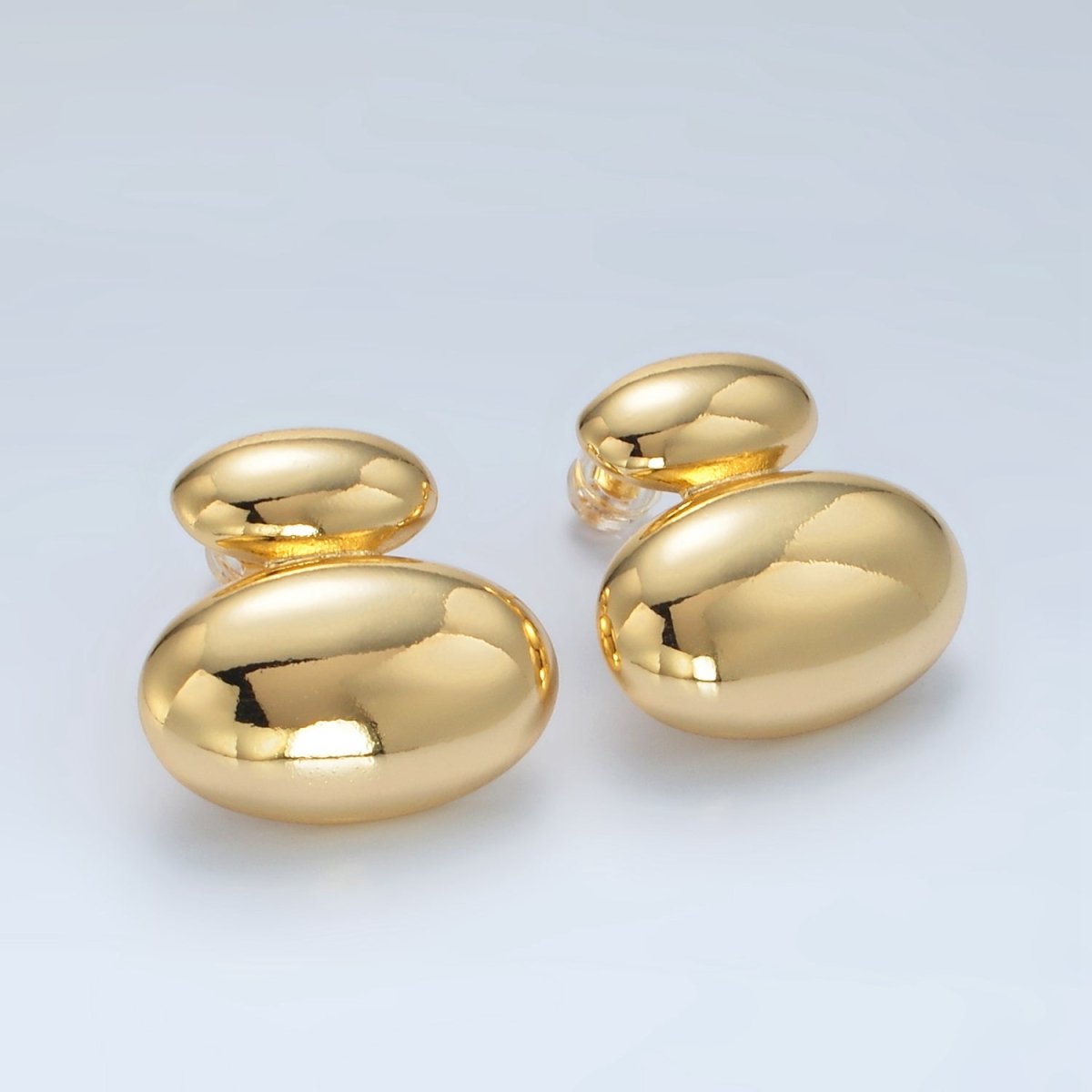 24K Gold Filled Double Oval Dome Minimalist Stud Earrings in Gold & Silver | P530 P531