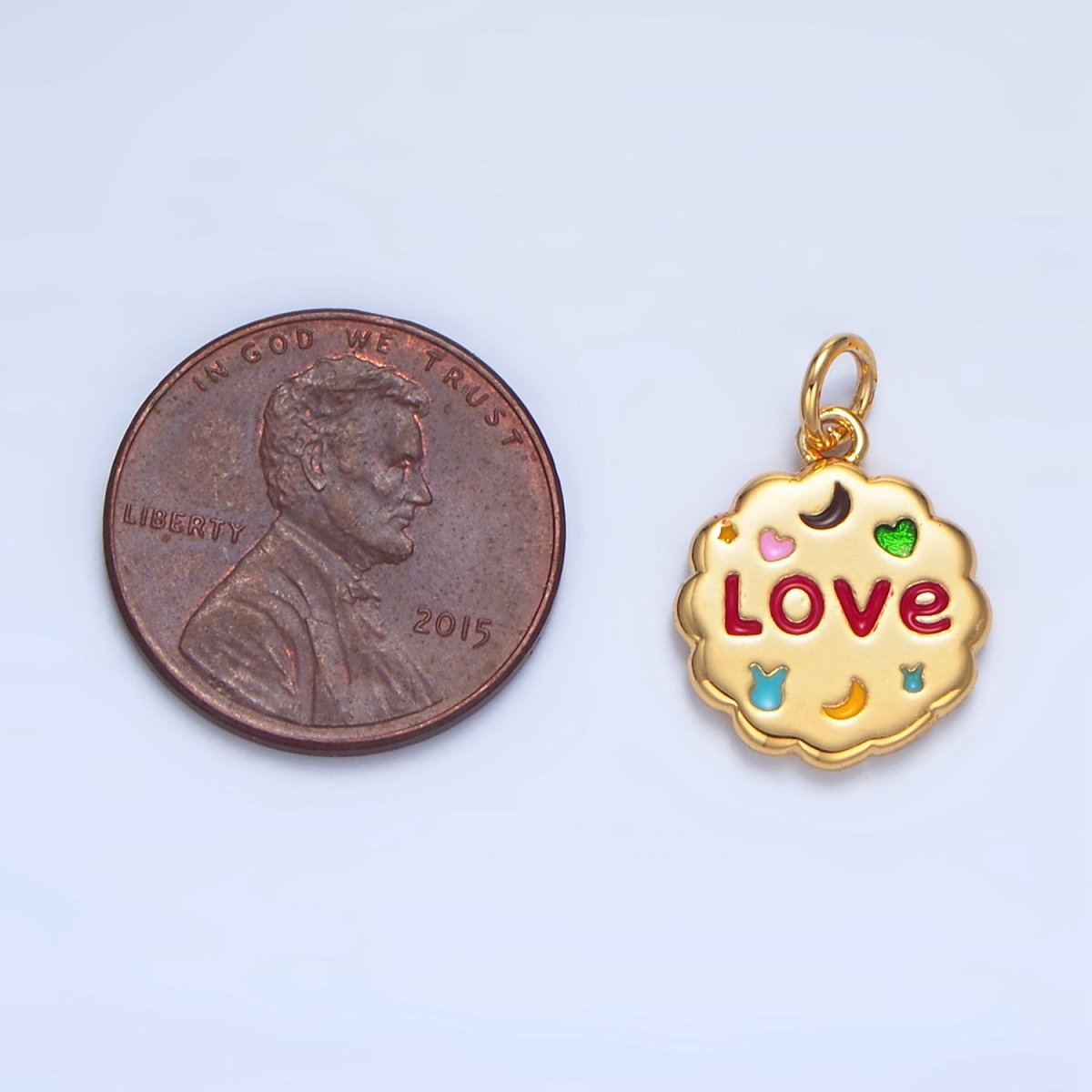 24K Gold Filled Double Sided "Lucky" "Love" Enamel Charm | X618