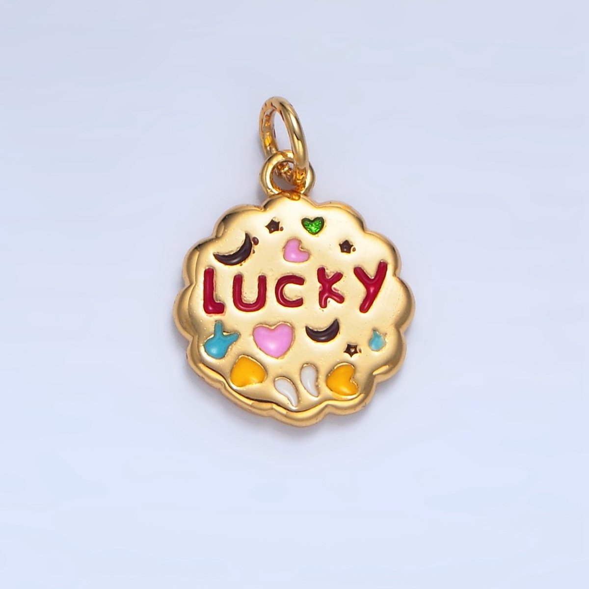 24K Gold Filled Double Sided "Lucky" "Love" Enamel Charm | X618