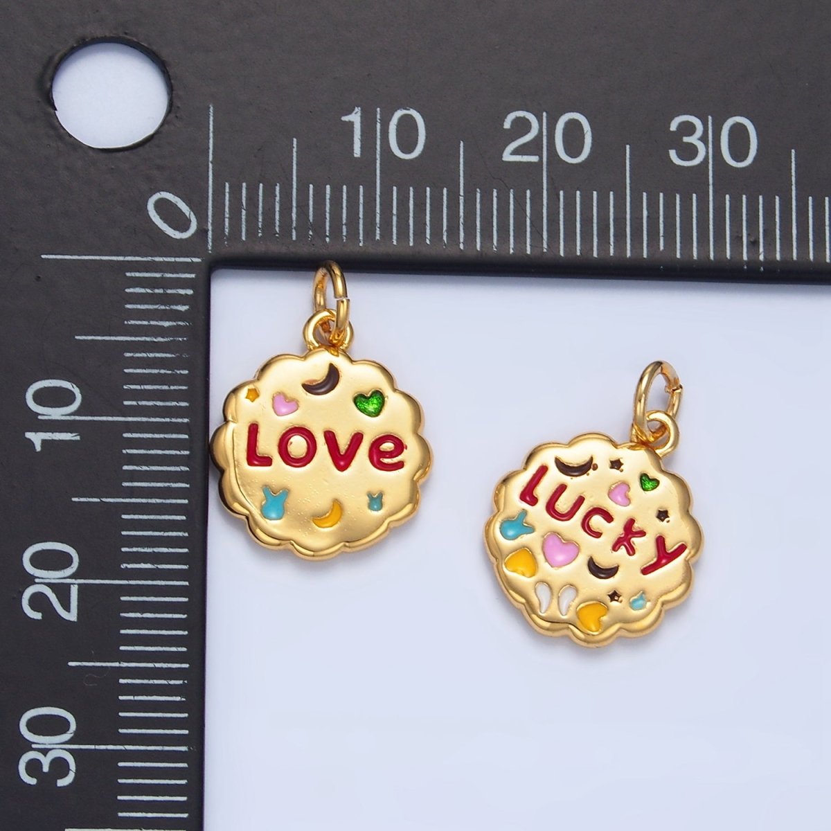 24K Gold Filled Double Sided "Lucky" "Love" Enamel Charm | X618