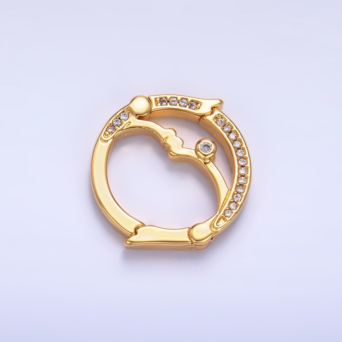 24K Gold Filled Double Sided Pull Closure Micro Paved CZ Celestial Moon Face Findings | Z1027