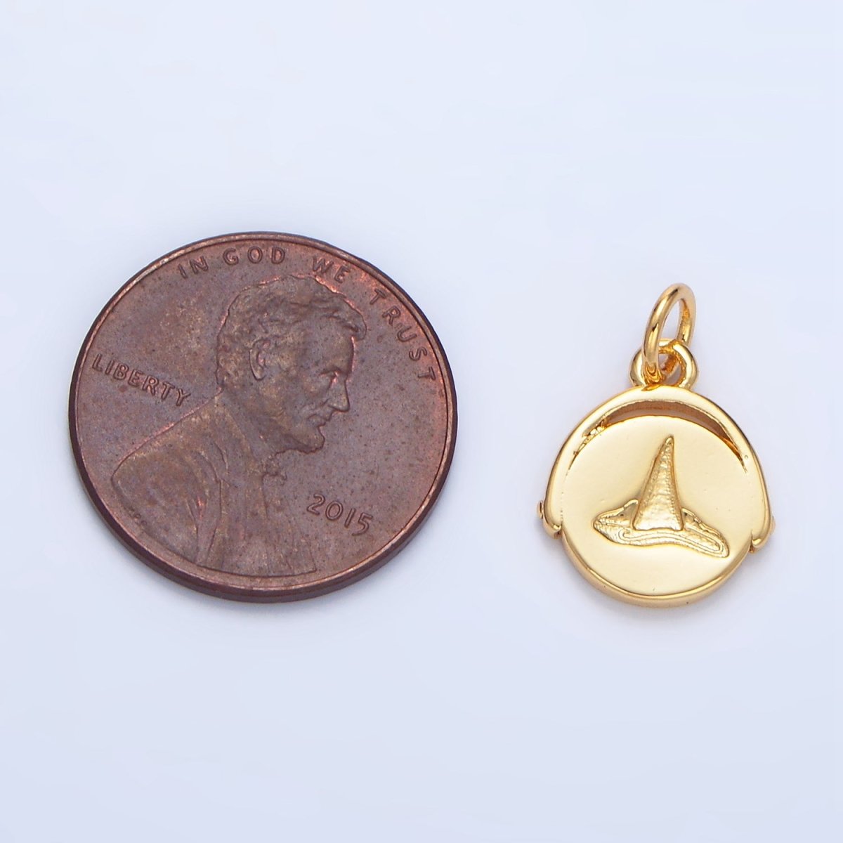 24K Gold Filled Double Sided Witch Hat Broom Stamped Round Charm in Gold & Silver | X908