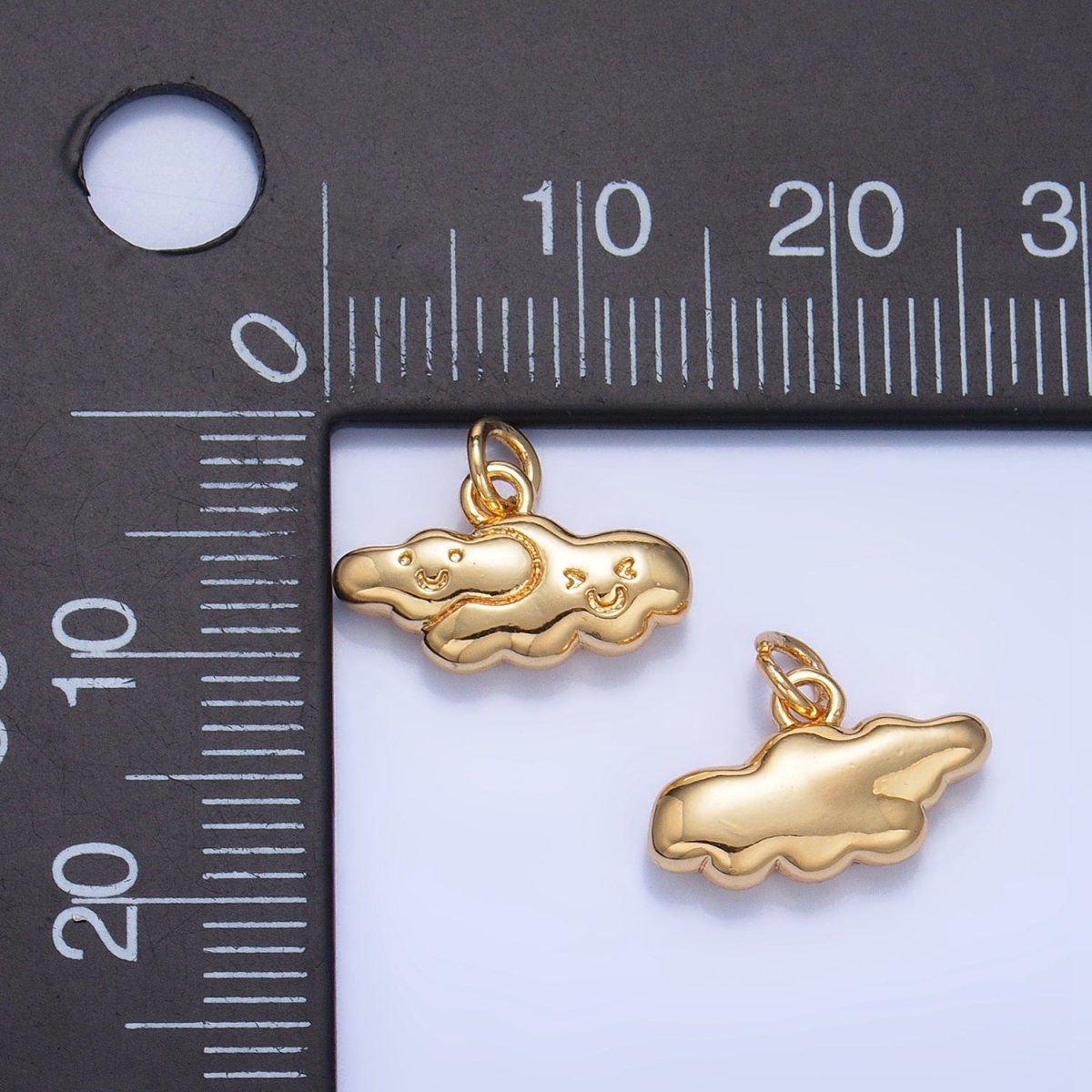 24K Gold Filled Double Smiley Face Cloud Multidimensional 3D Charm | W020