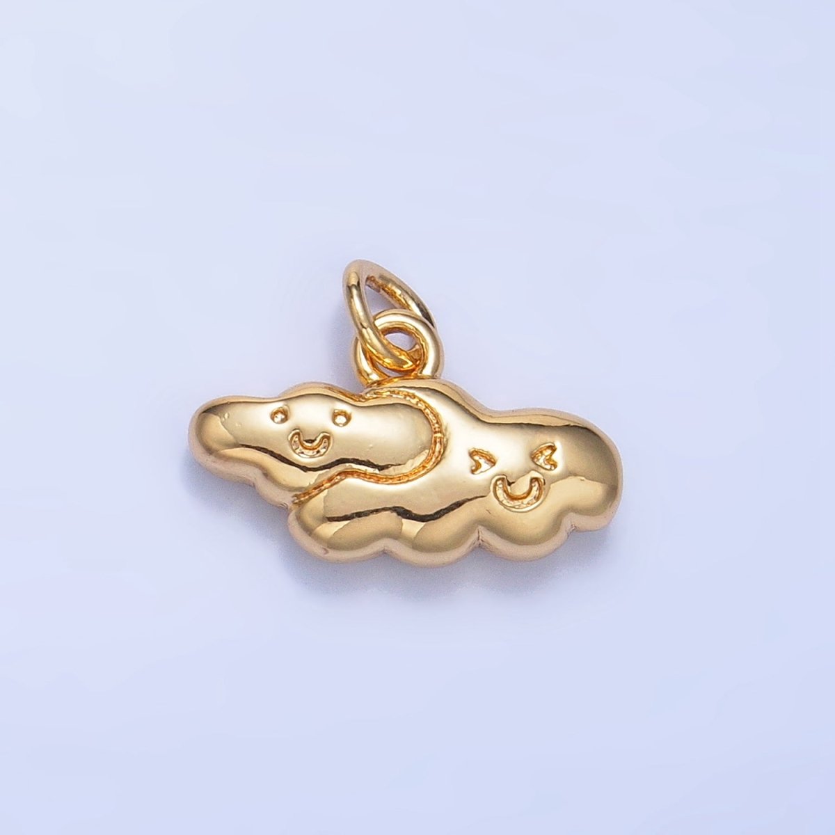 24K Gold Filled Double Smiley Face Cloud Multidimensional 3D Charm | W020