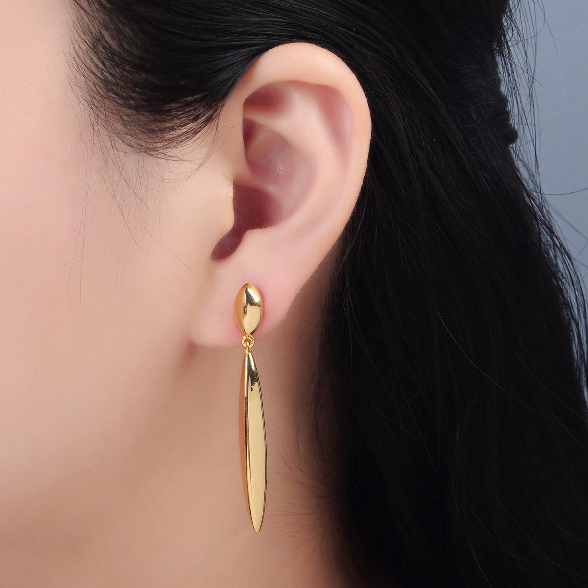 24K Gold Filled Double Sphere Drop Stud Earrings | AD656