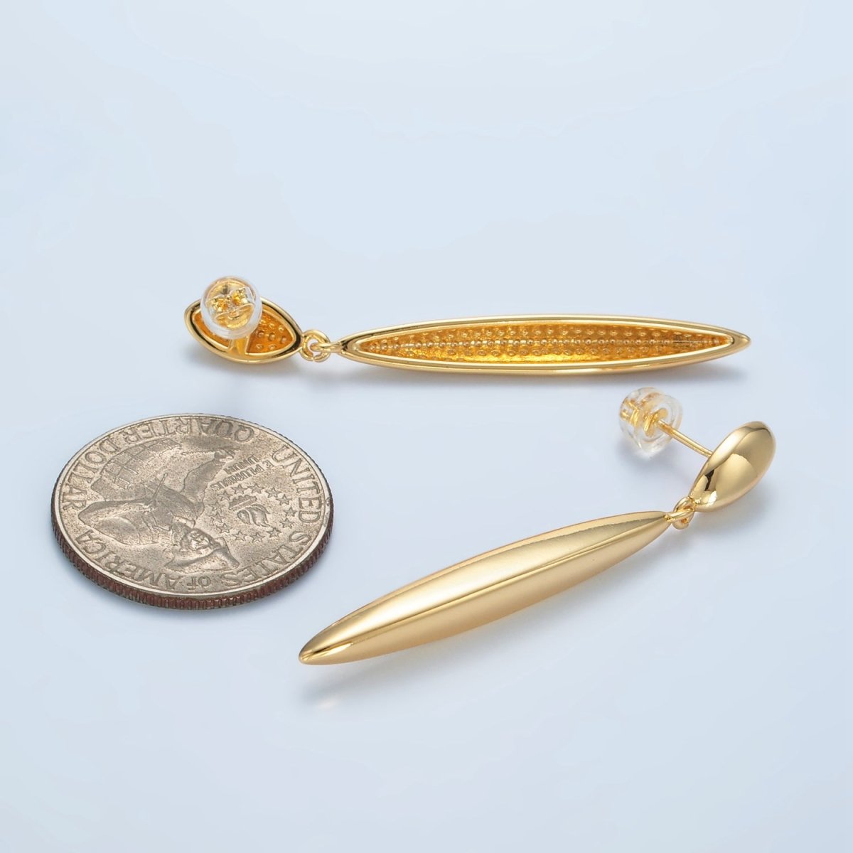 24K Gold Filled Double Sphere Drop Stud Earrings | AD656
