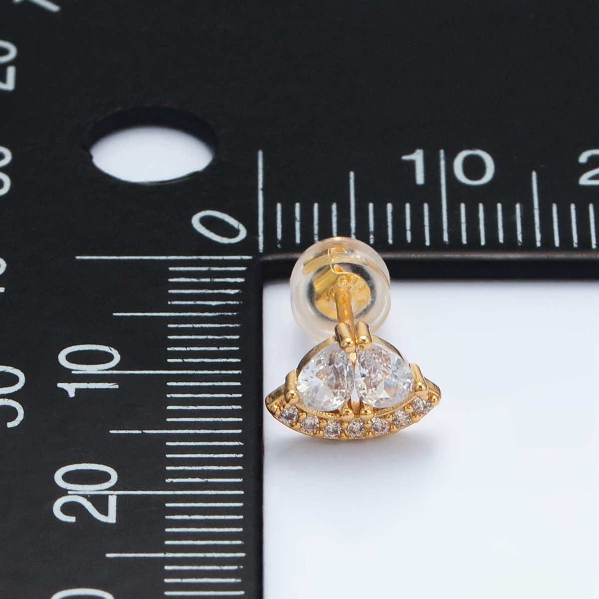 24K Gold Filled Double Teardrop Micro Paved Triangle Stud Earrings | AB1224