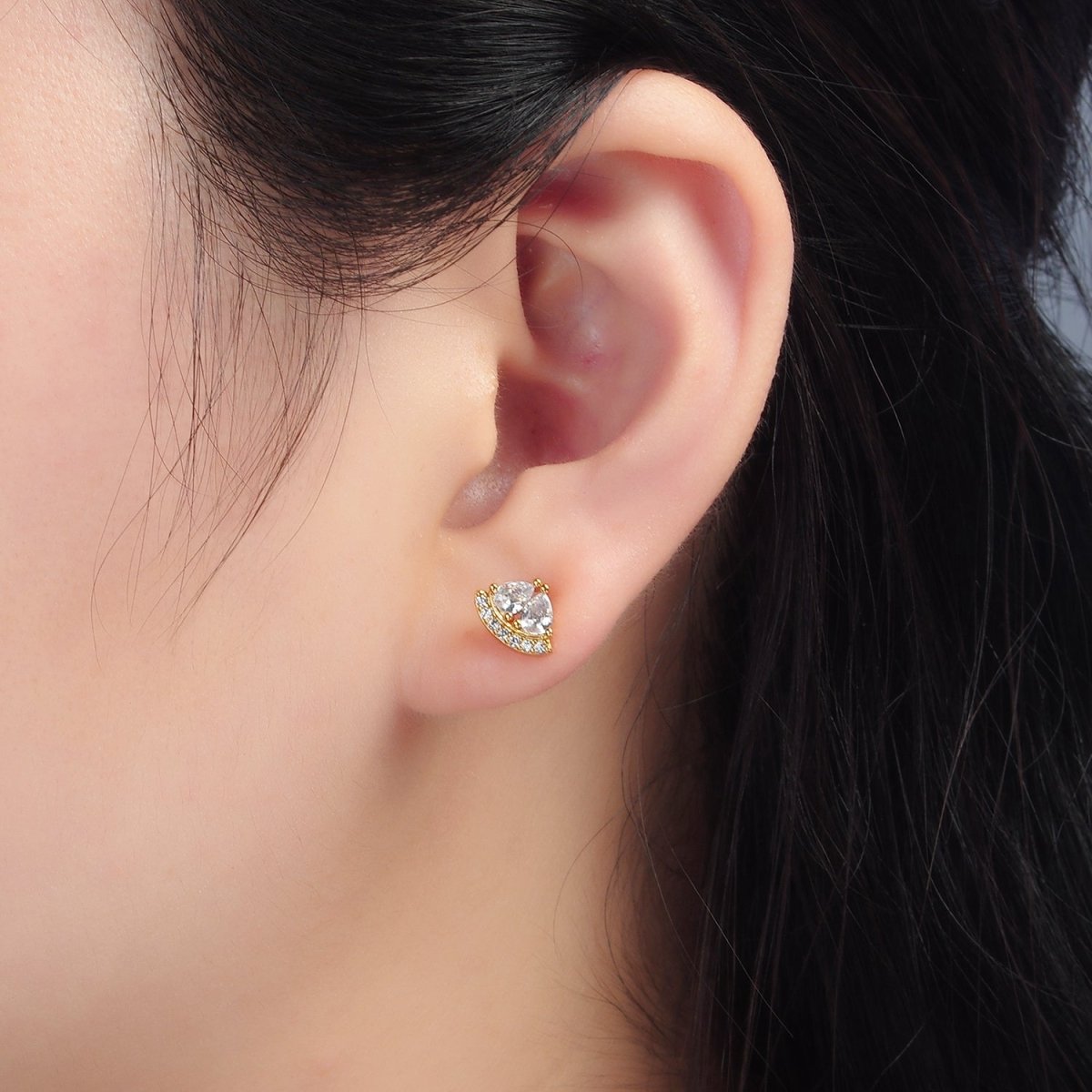 24K Gold Filled Double Teardrop Micro Paved Triangle Stud Earrings | AB1224