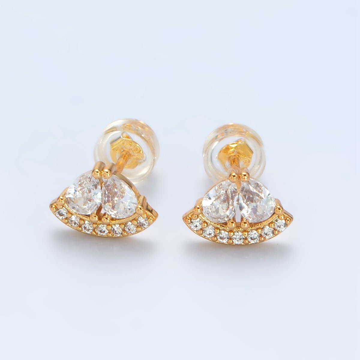 24K Gold Filled Double Teardrop Micro Paved Triangle Stud Earrings | AB1224