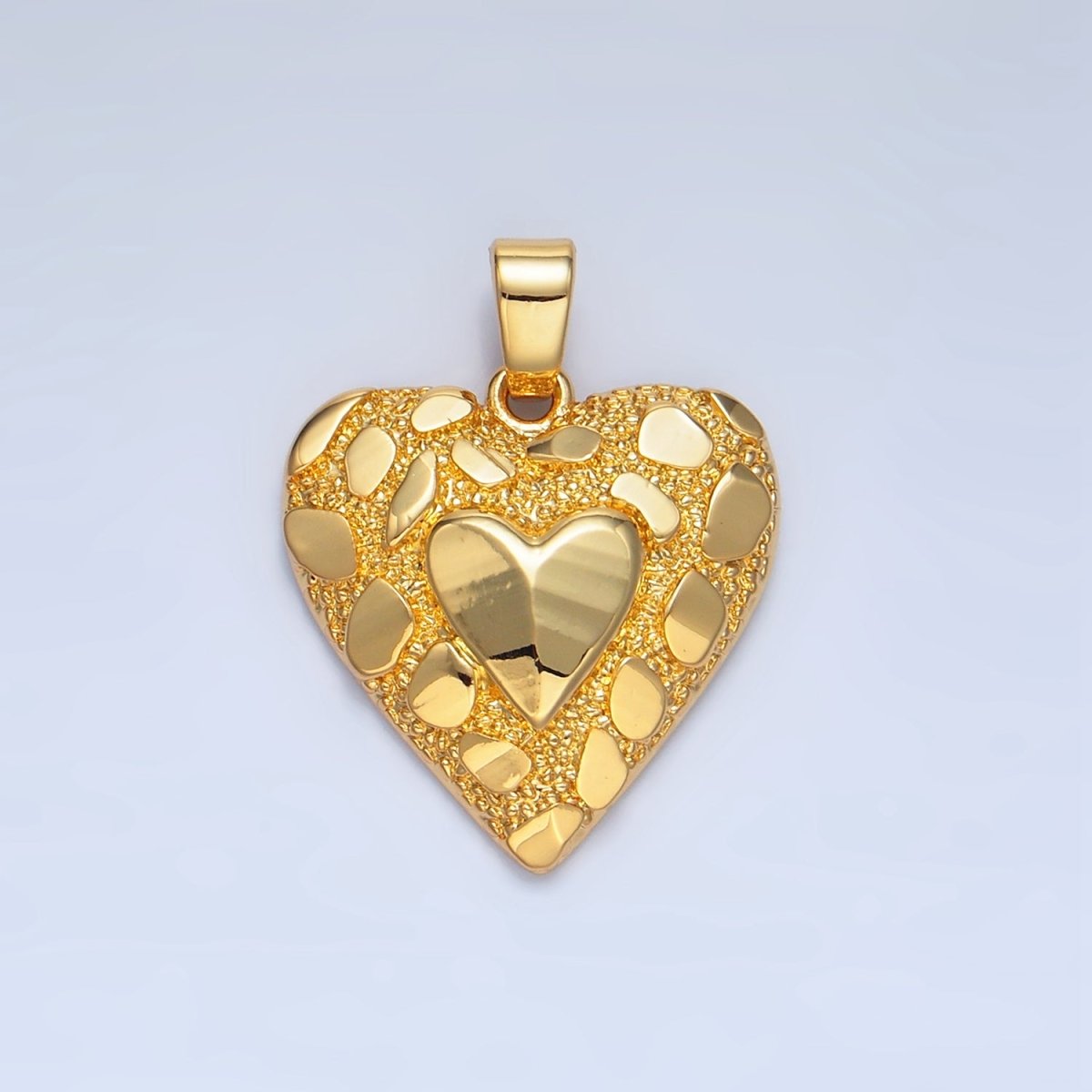 24K Gold Filled Edged Textured Double Heart Pendant | AA793