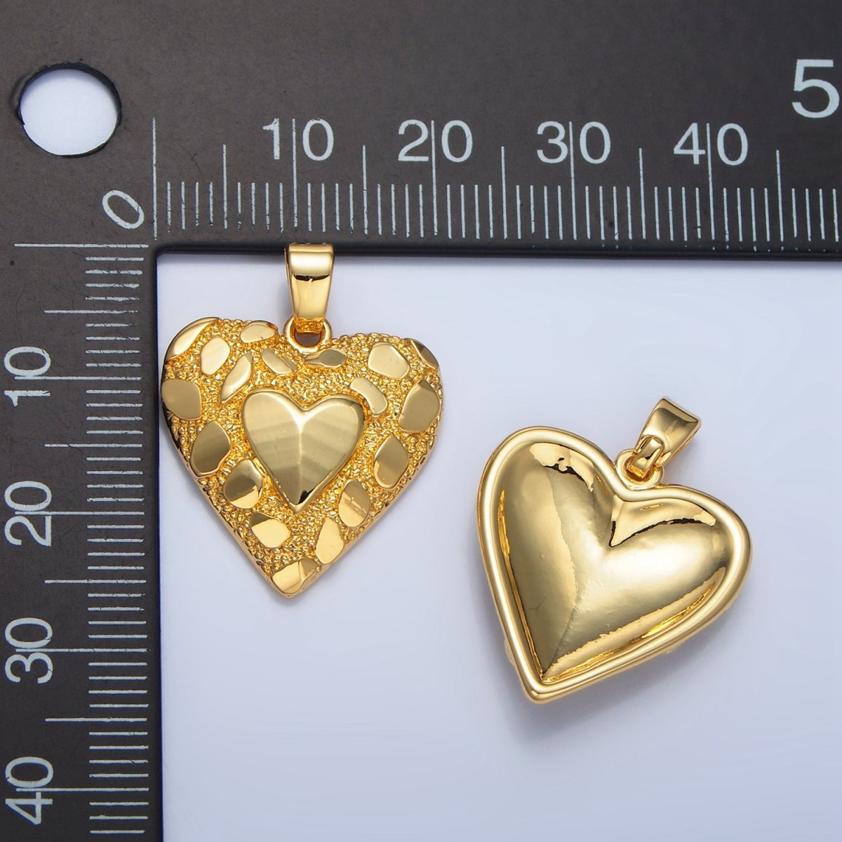 24K Gold Filled Edged Textured Double Heart Pendant | AA793