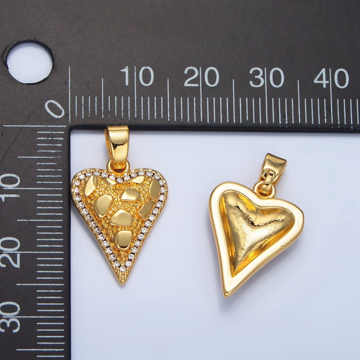 24K Gold Filled Edged Textured Micro Paved CZ Heart Pendant | AA791