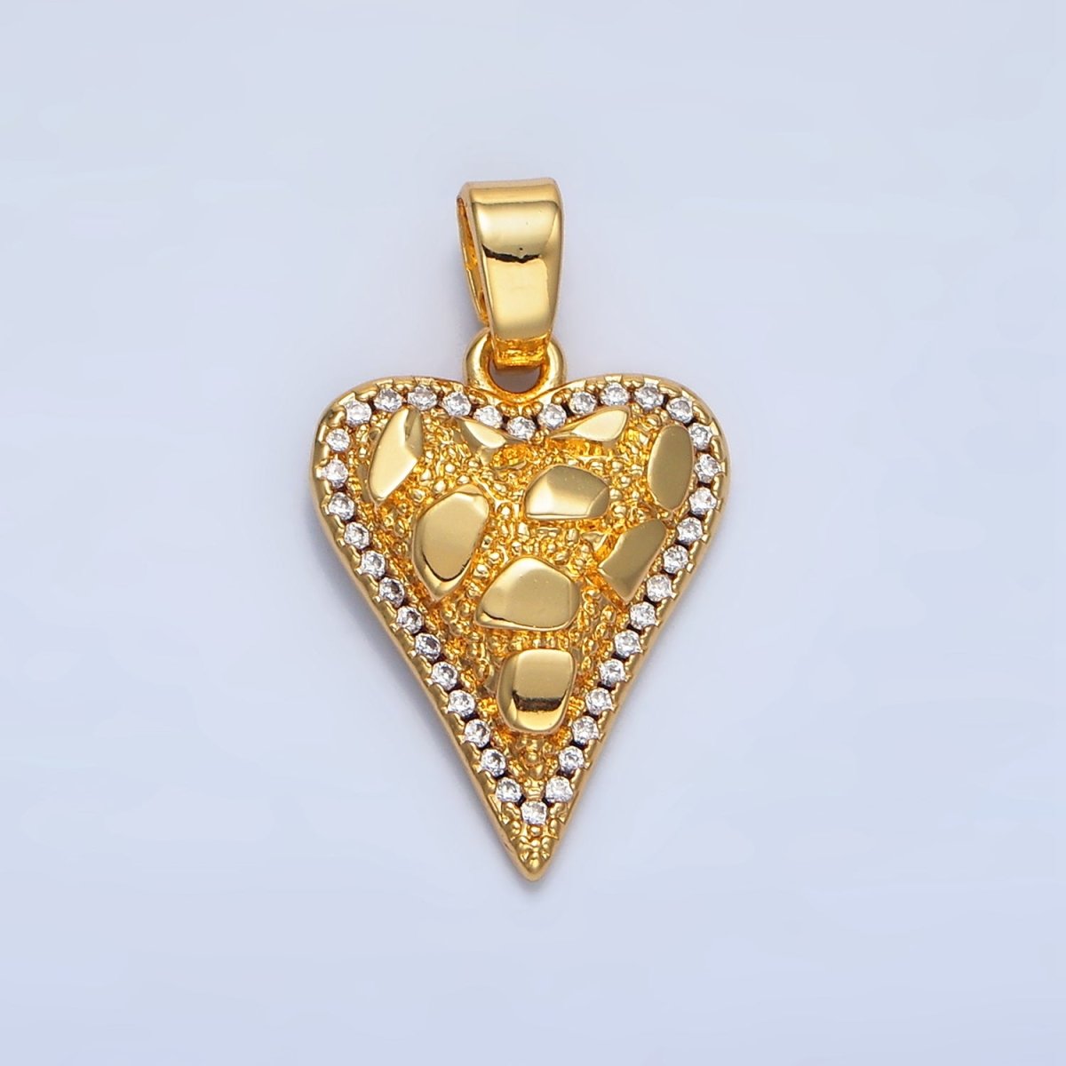 24K Gold Filled Edged Textured Micro Paved CZ Heart Pendant | AA791