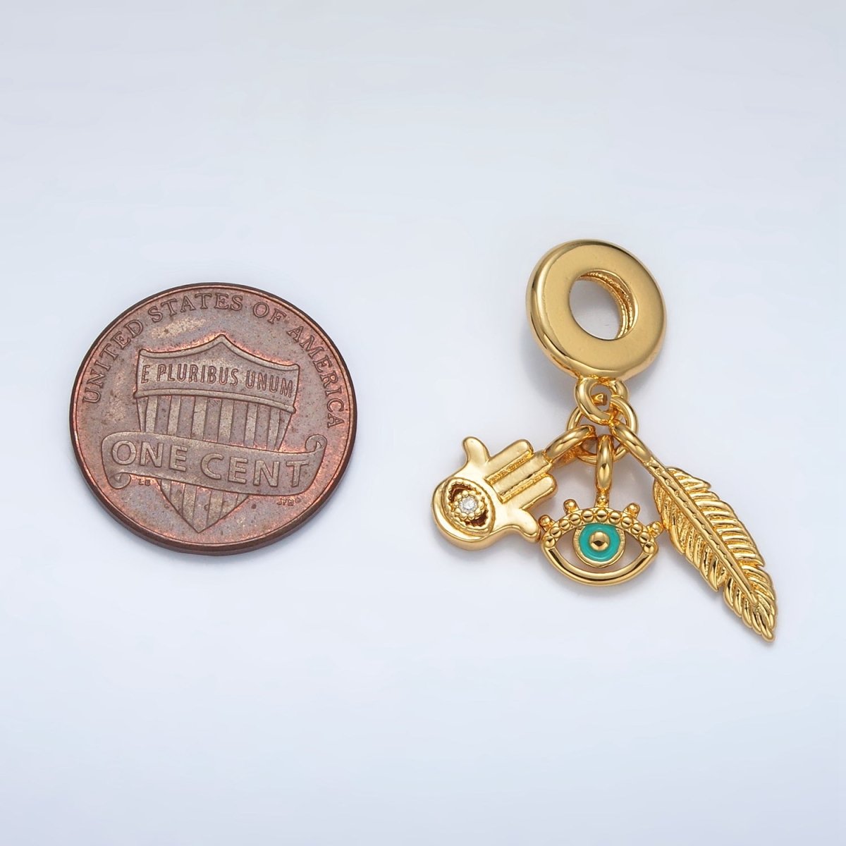 24K Gold Filled Evil Eye Hamsa Hand Rhondelle Bail Triple Drop Pendant | AC084