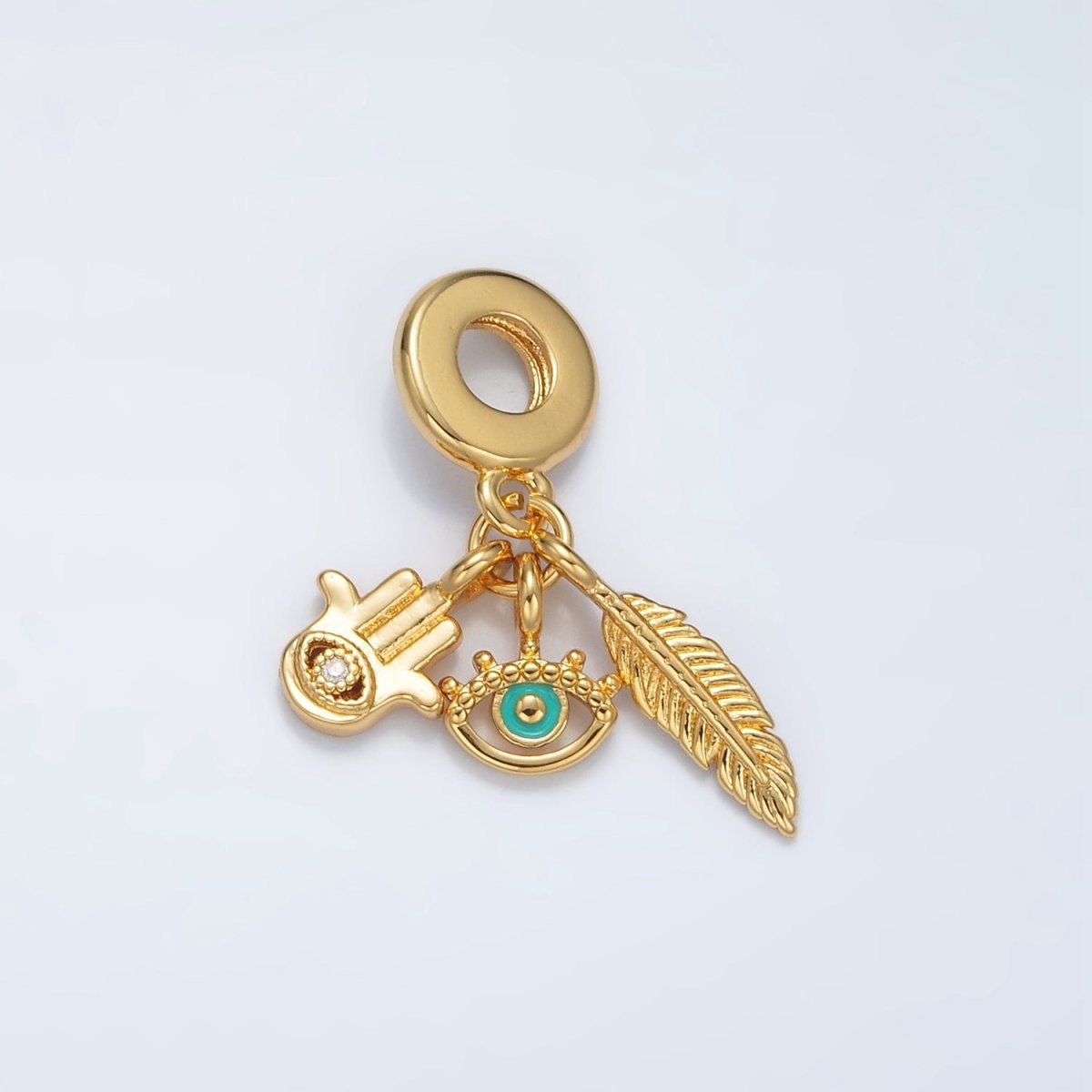 24K Gold Filled Evil Eye Hamsa Hand Rhondelle Bail Triple Drop Pendant | AC084