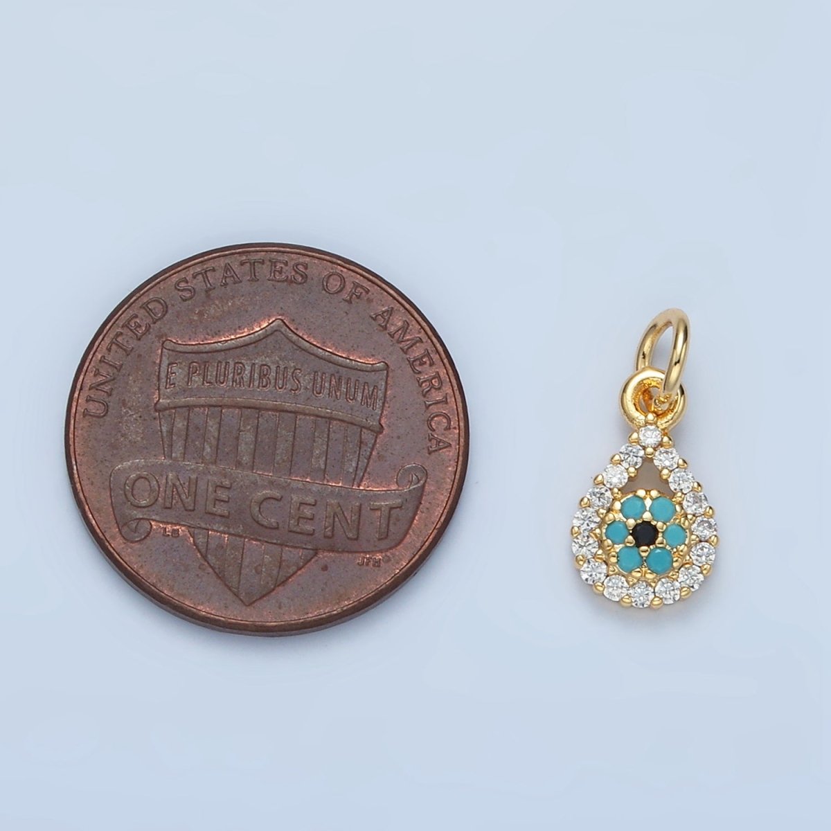24K Gold Filled Evil Eye Open Teardrop Turquoise Micro Paved CZ Charm | X559