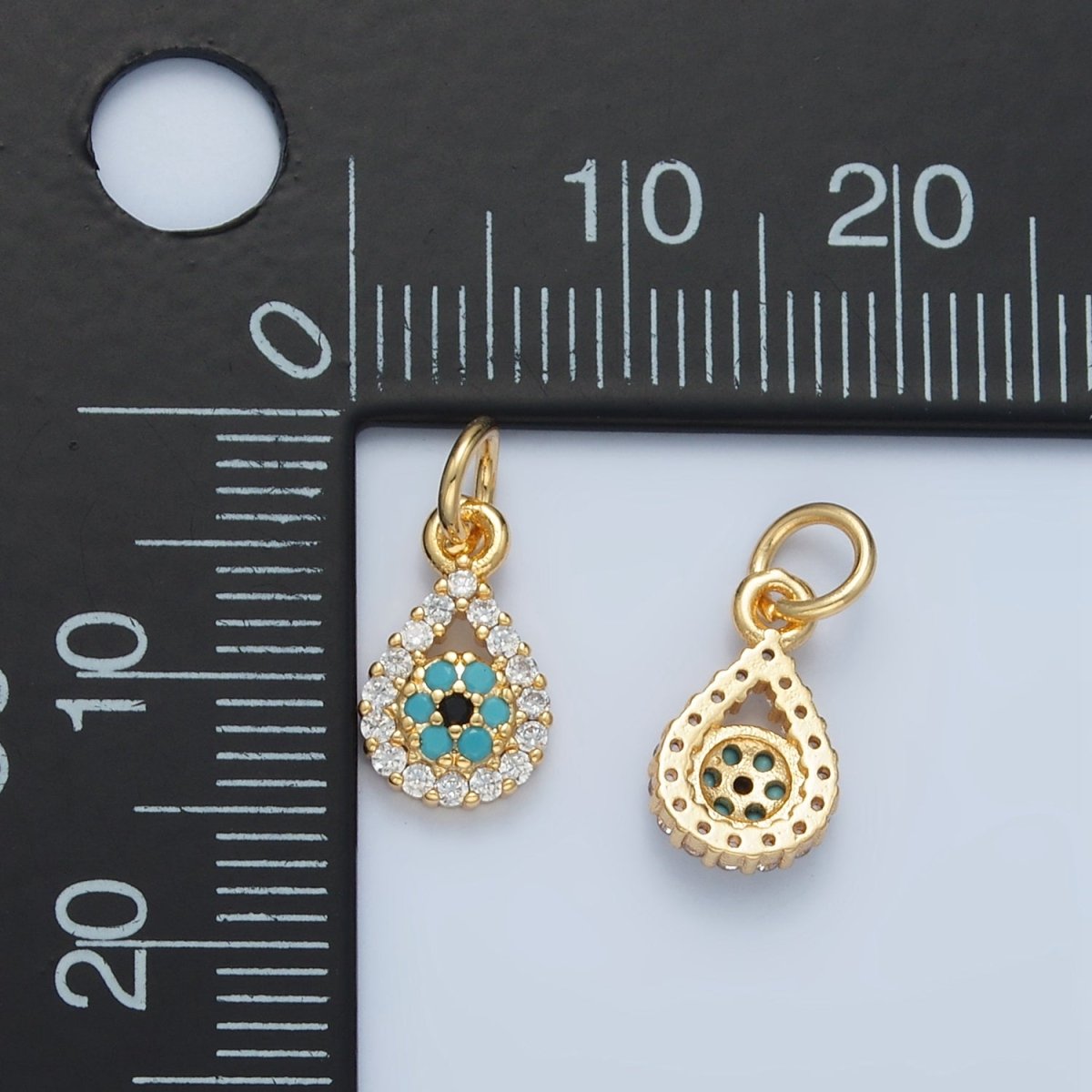 24K Gold Filled Evil Eye Open Teardrop Turquoise Micro Paved CZ Charm | X559