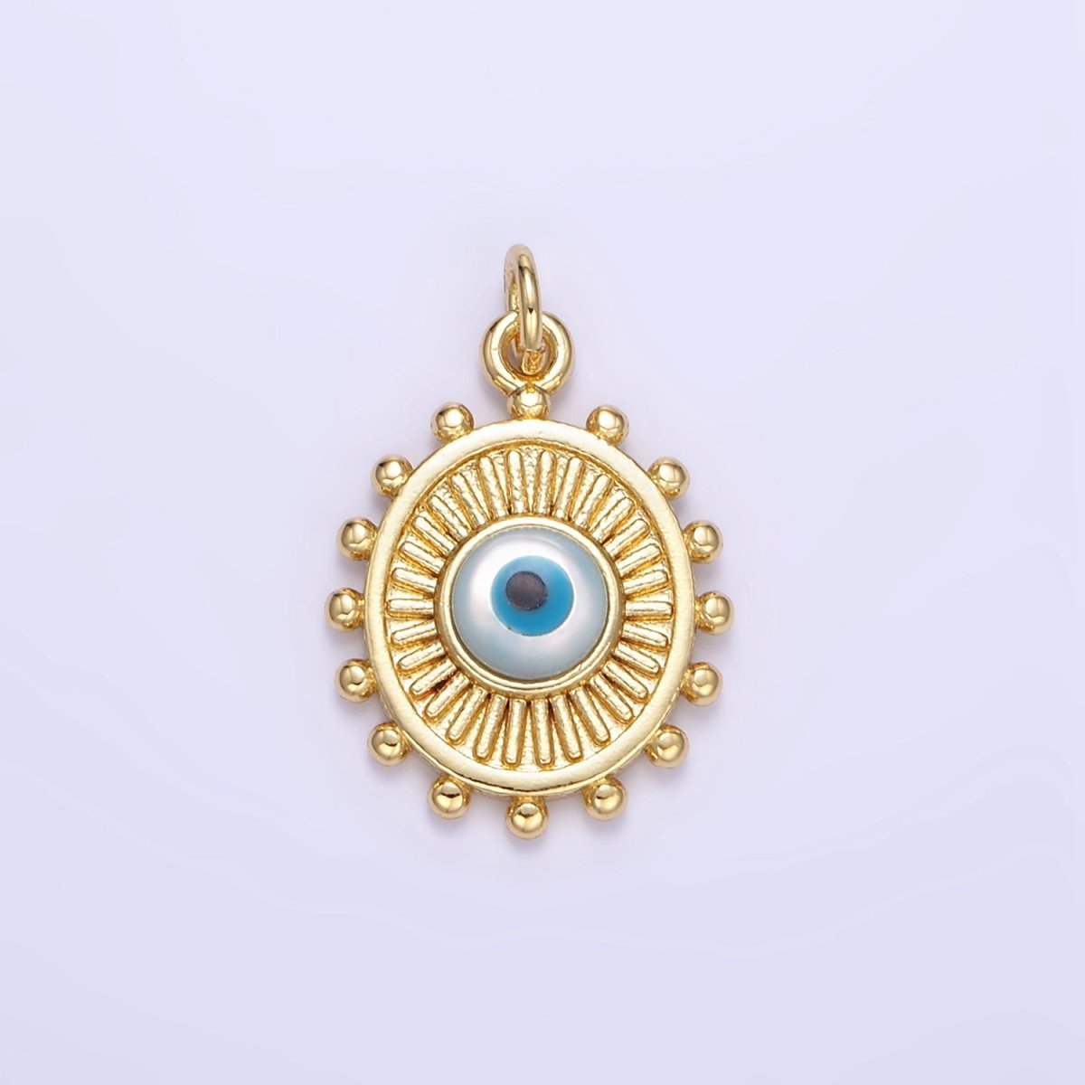 24K Gold Filled Evil Eye Sunburst Dotted Bezel Oval Charm | E364