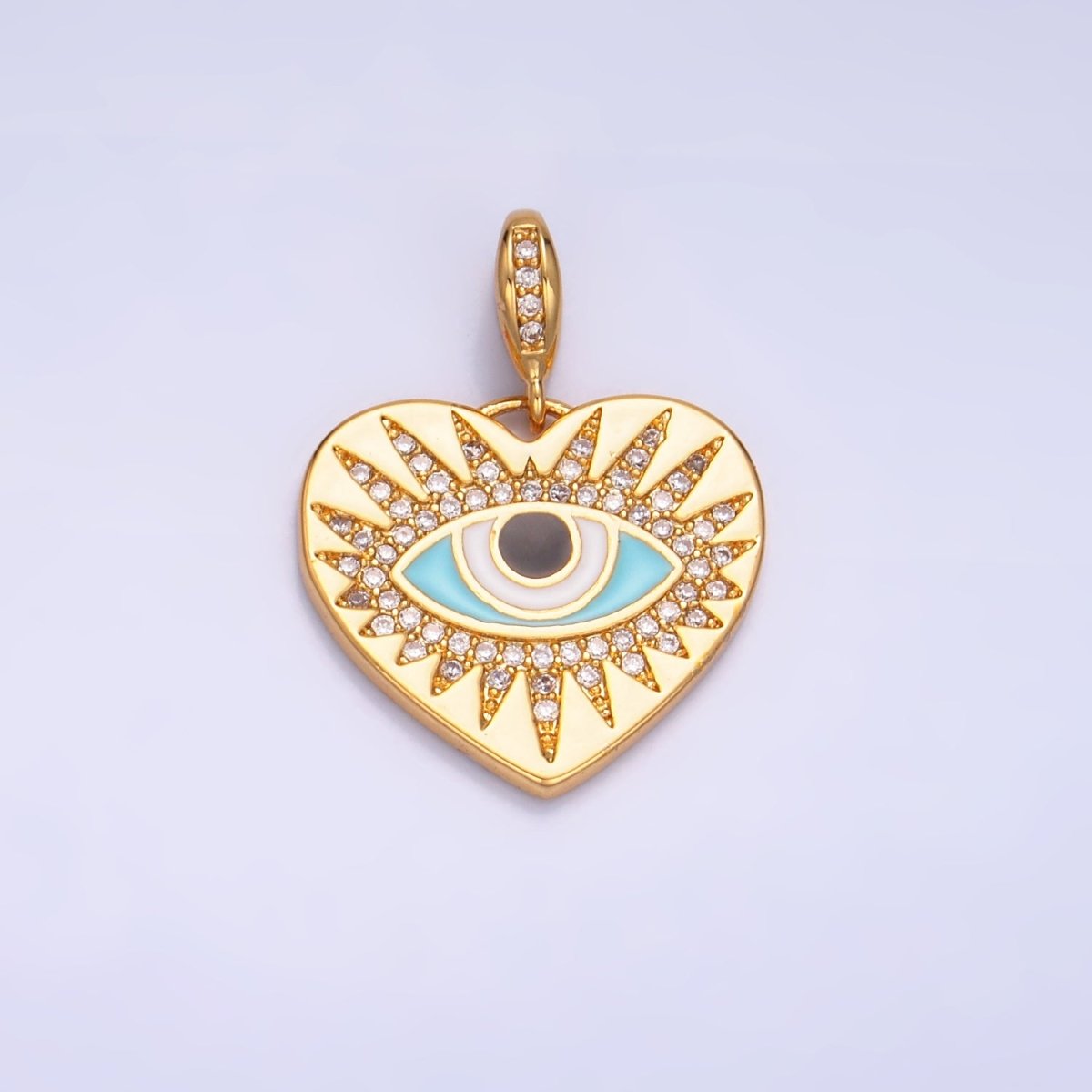 24K Gold Filled Evil Eye Sunburst Micro Paved CZ Padlock Heart Pendant | AA1071