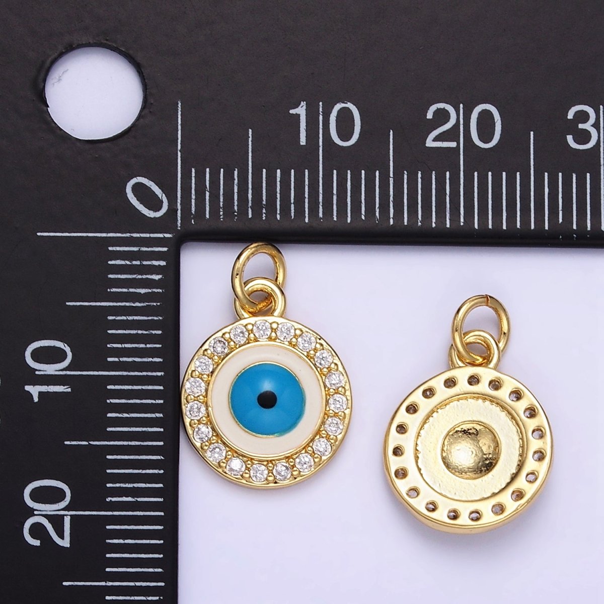 24K Gold Filled Evil Eye White Enamel Micro Paved CZ Mini Charm | E365