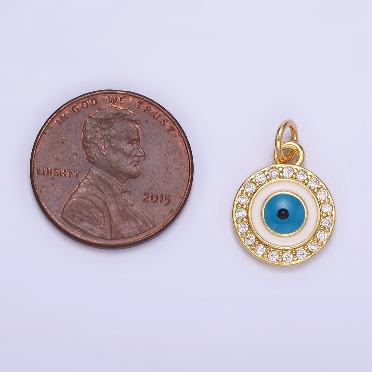 24K Gold Filled Evil Eye White Enamel Micro Paved CZ Mini Charm | E365