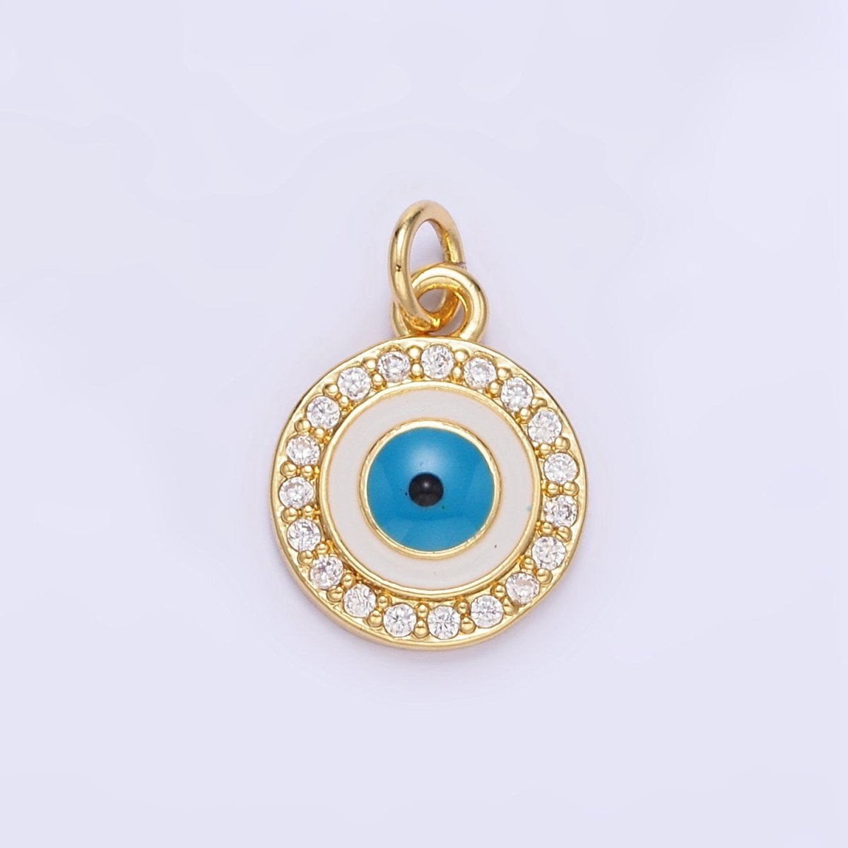 24K Gold Filled Evil Eye White Enamel Micro Paved CZ Mini Charm | E365