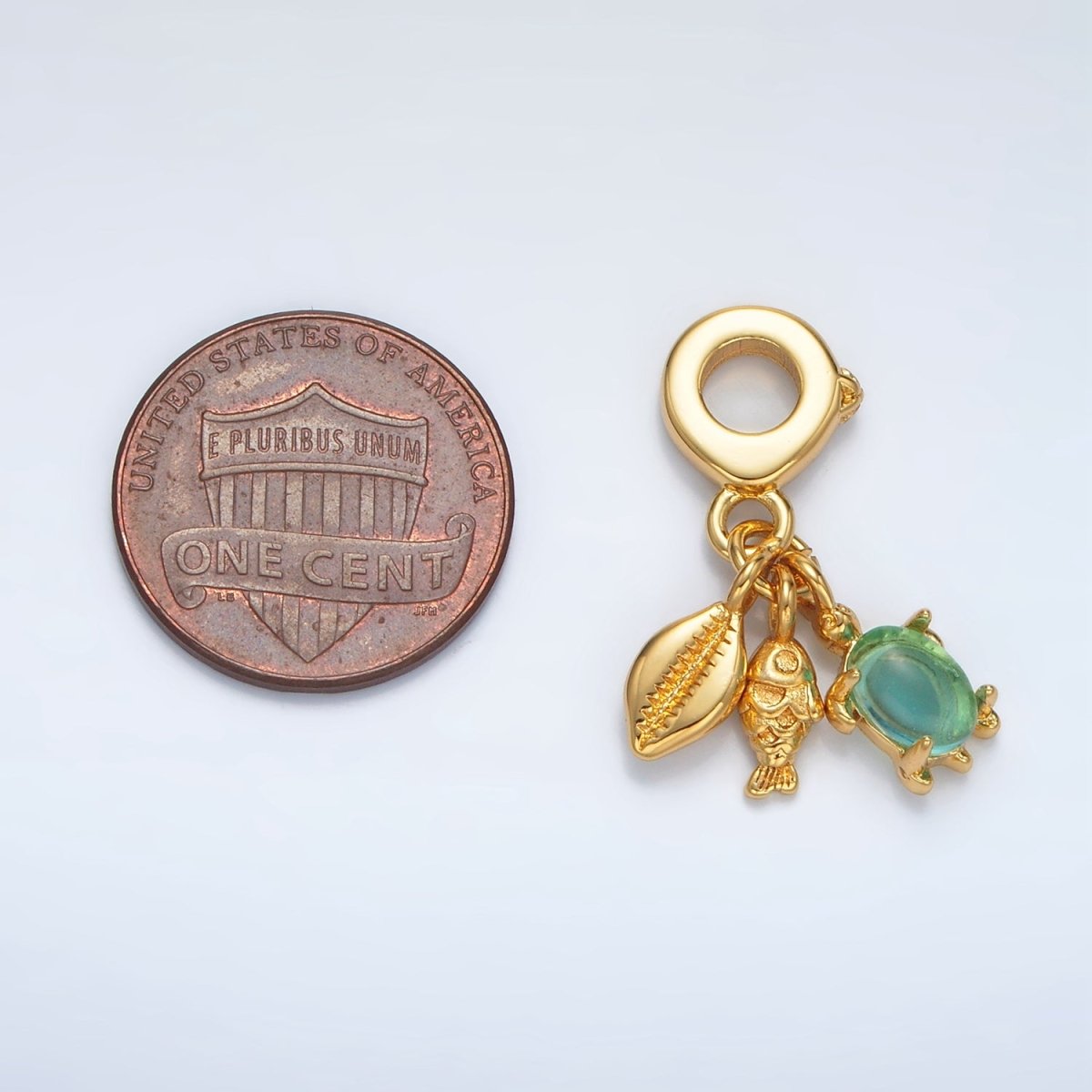 24K Gold Filled Fish Sea Shell CZ Rhondelle Bail Triple Ocean Drop Pendant | AC087