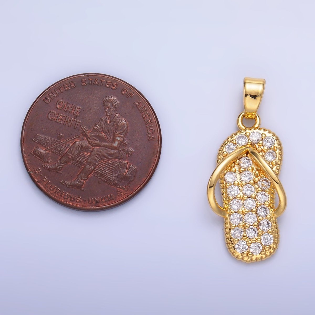 24K Gold Filled Flip Flops Sandal Micro Paved CZ Pendant | AA1420
