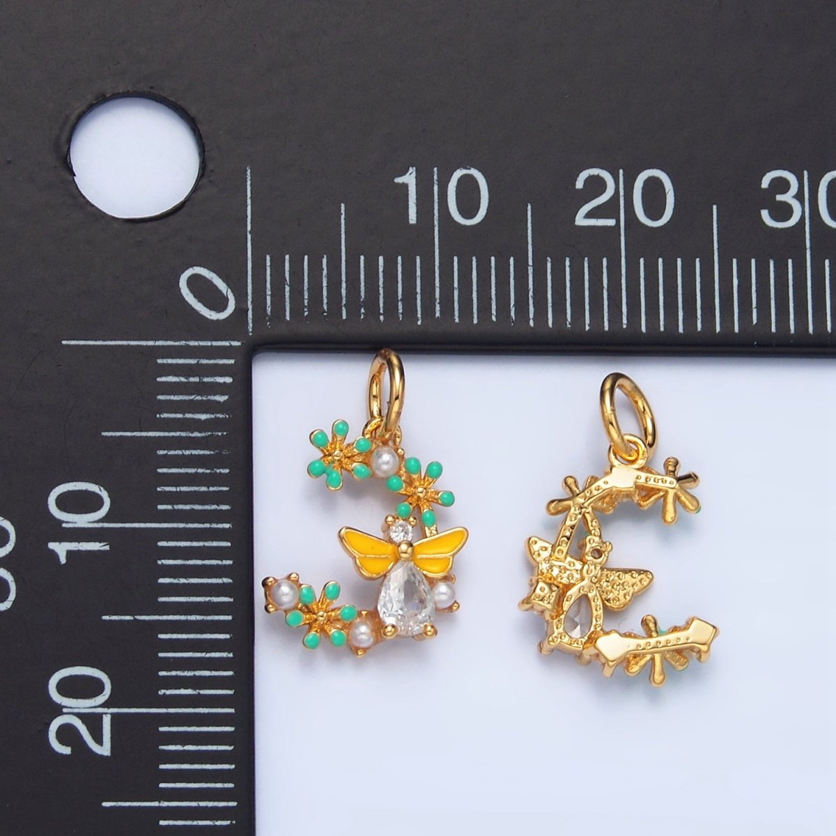 24K Gold Filled Flower Bumble Bee CZ Enamel Charm | X605
