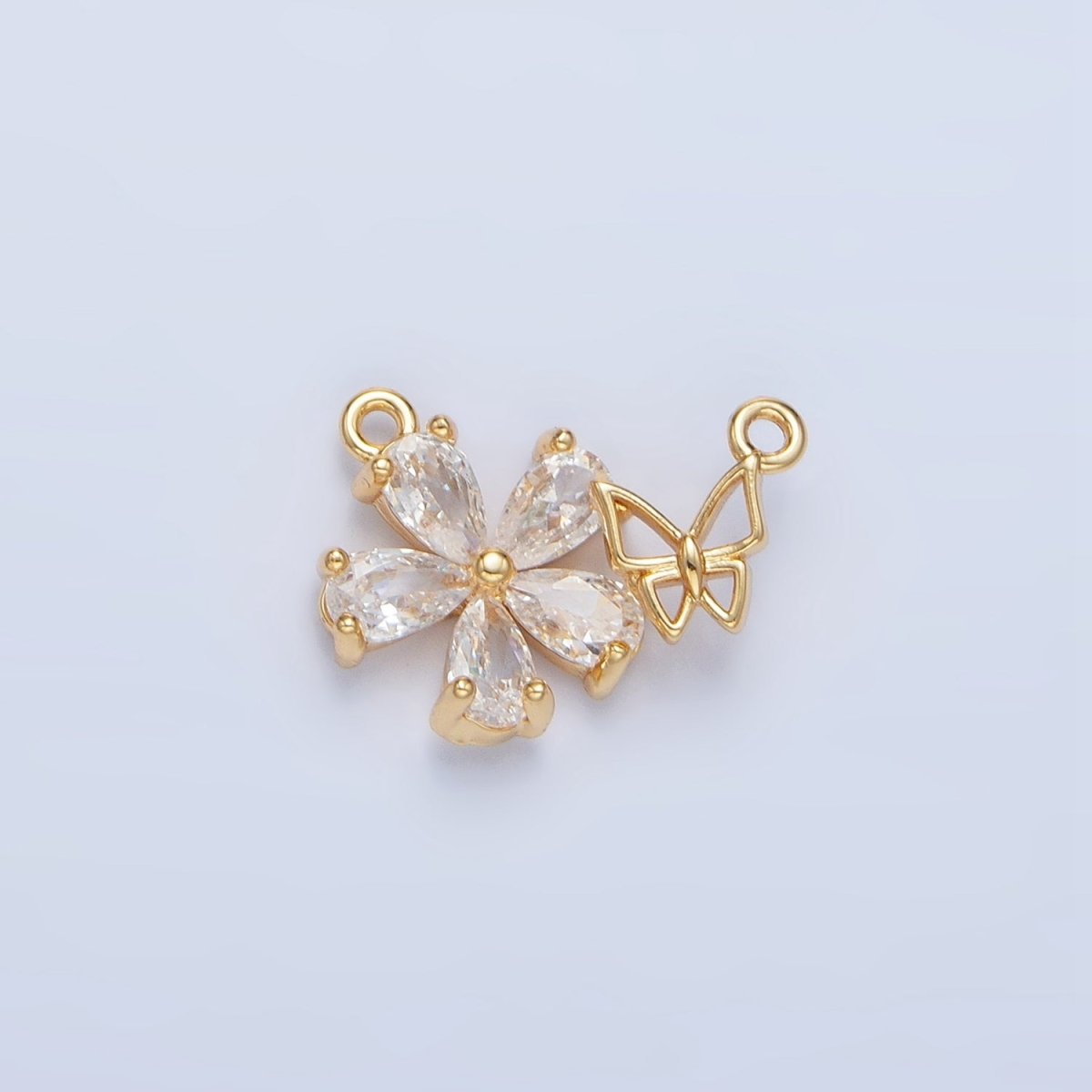 24K Gold Filled Flower CZ Open Butterfly Insect Connector | F449
