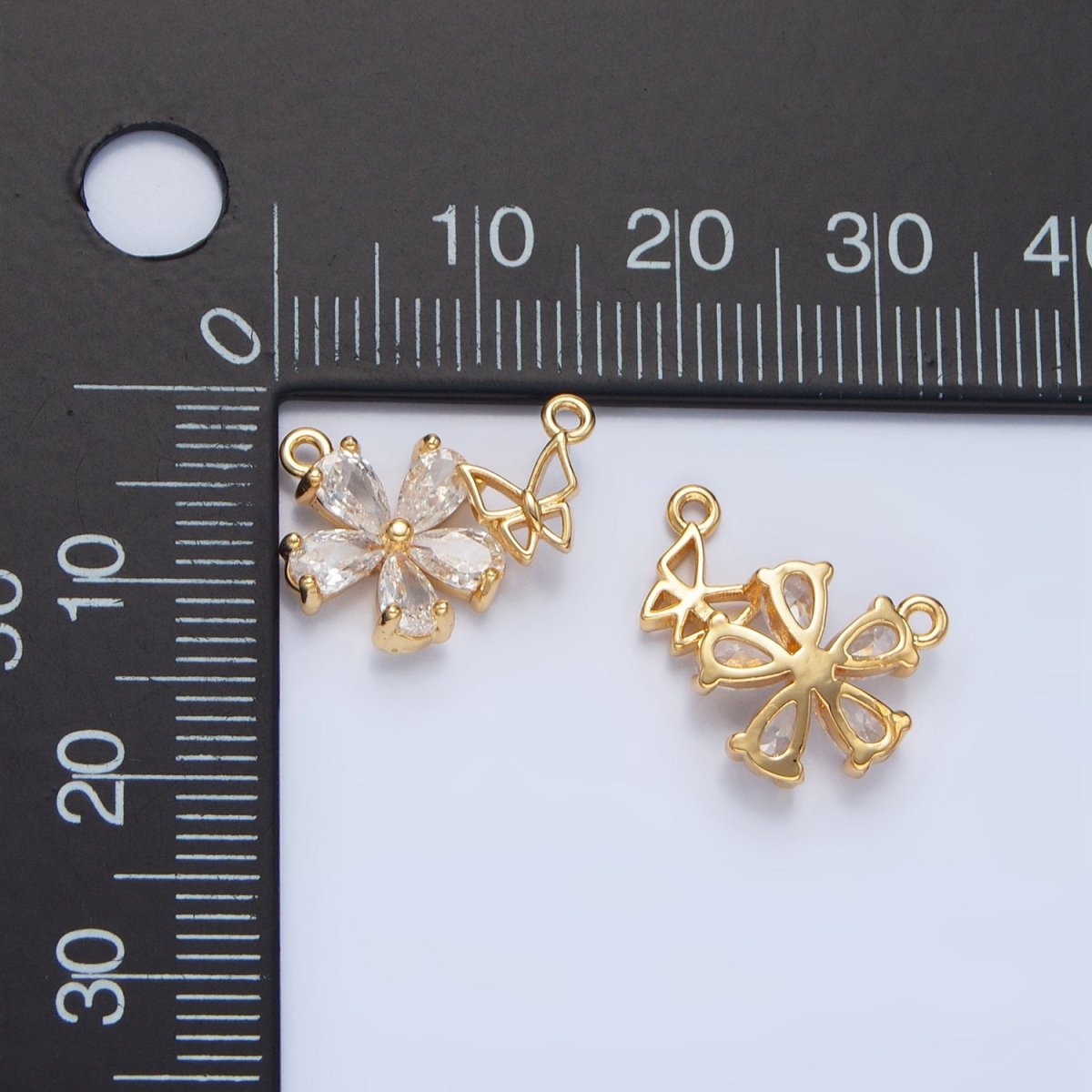 24K Gold Filled Flower CZ Open Butterfly Insect Connector | F449