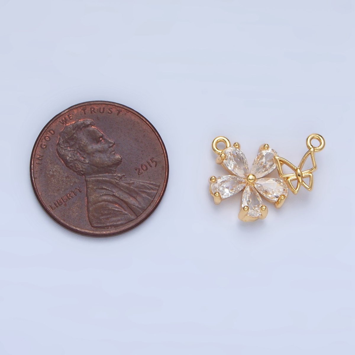 24K Gold Filled Flower CZ Open Butterfly Insect Connector | F449