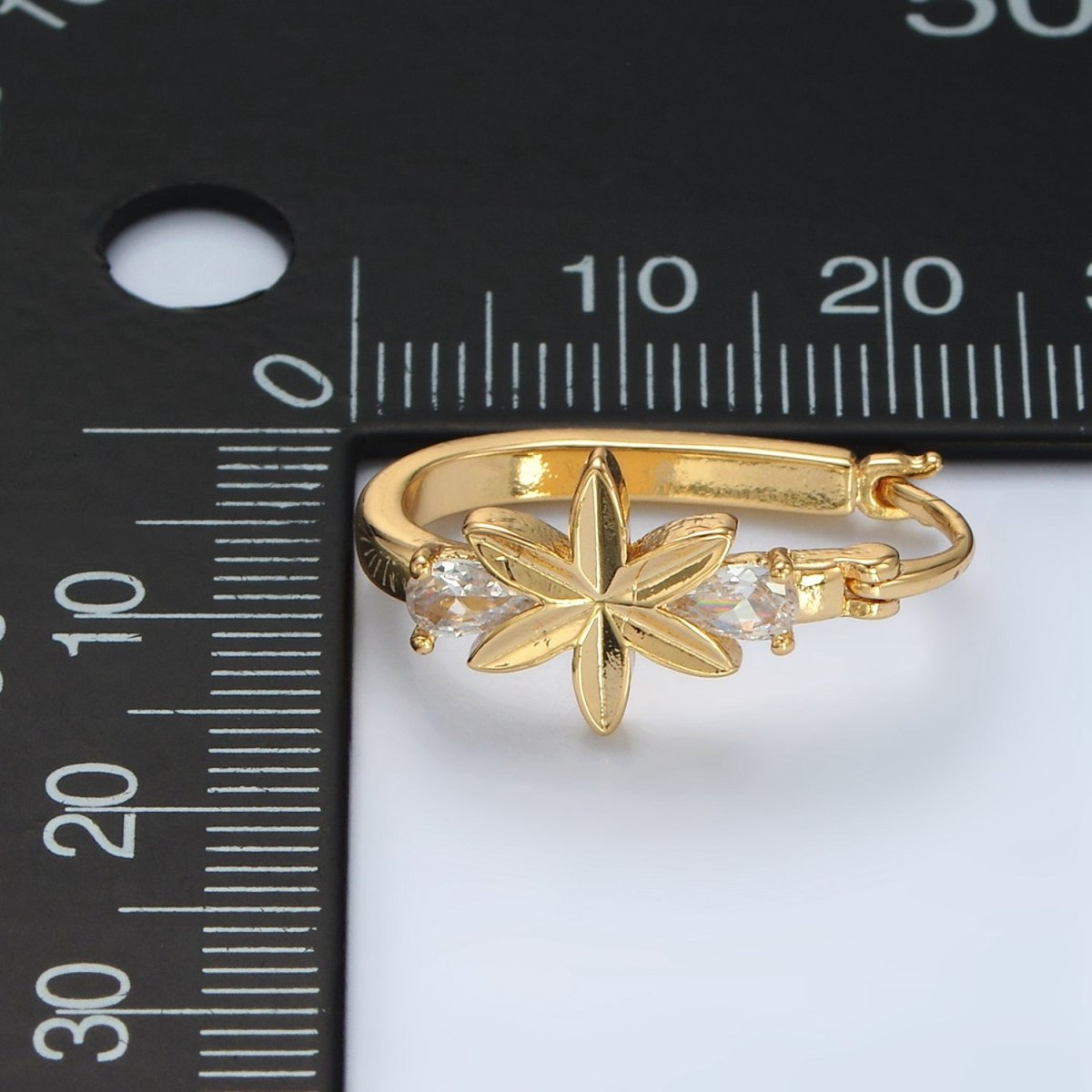 24K Gold Filled Flower Double CZ Oblong Latch Hoop Earrings | T080