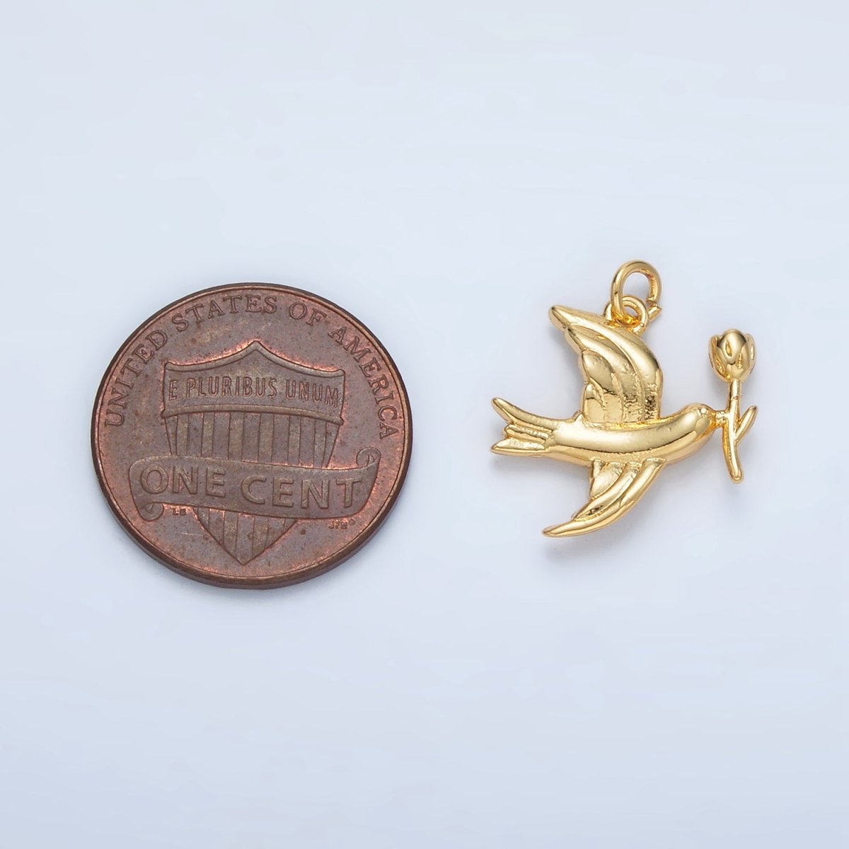 24K Gold Filled Flower Dove Bird Mini Charm | AC139